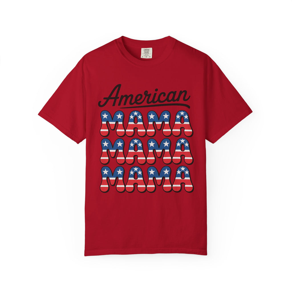 American Mama T-Shirt — Patriotic 4x "MAMA" Retro Flag Design