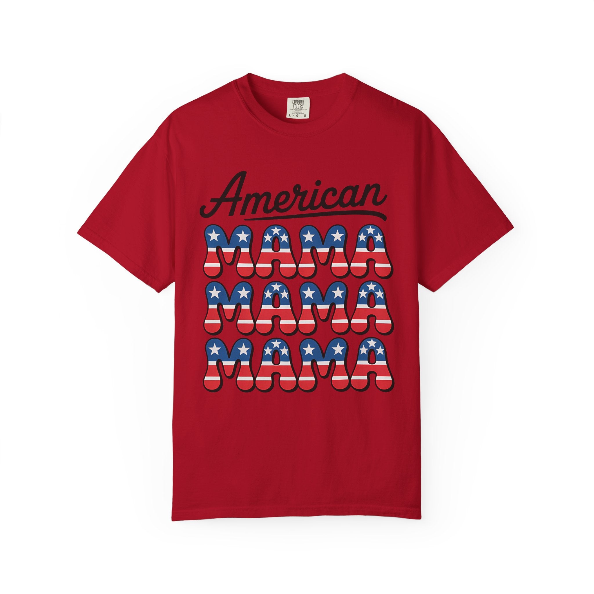 American Mama T-Shirt — Patriotic 4x "MAMA" Retro Flag Design