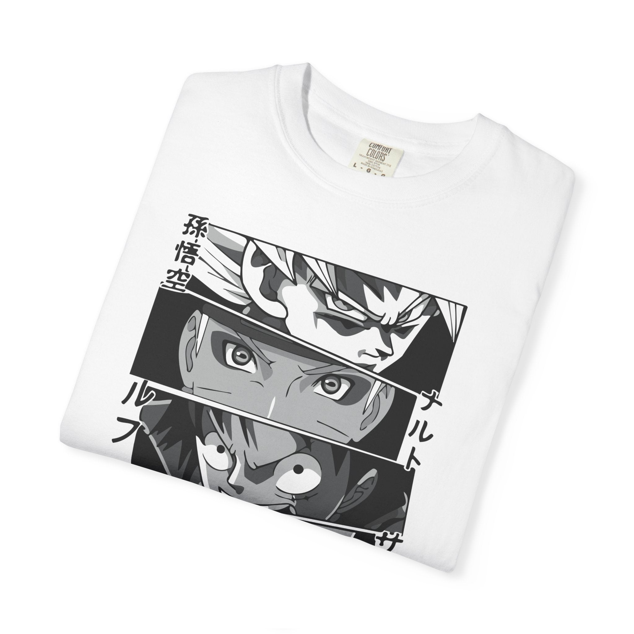 Anime Eyes Panel T-Shirt — Monochrome Shonen Character Collage