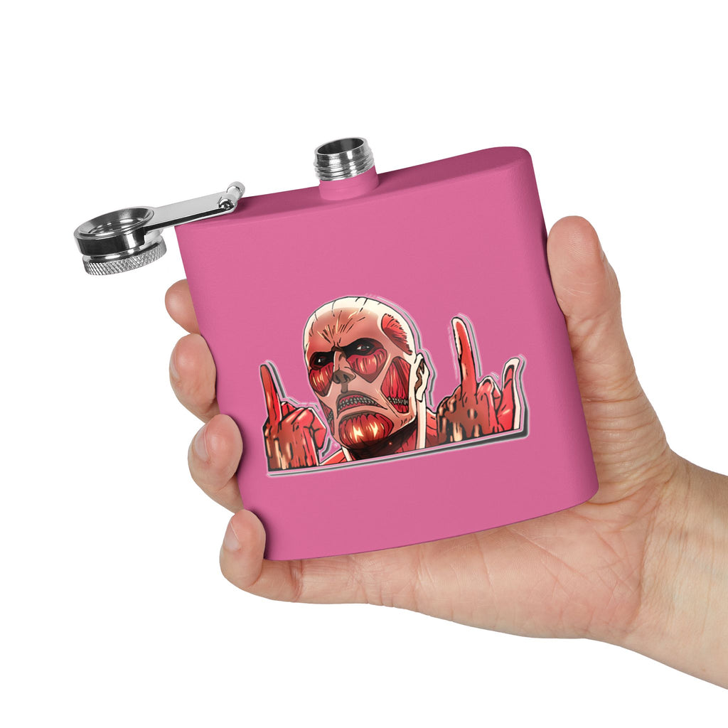 6oz Stainless Steel Flask — Red Skull Rocker Graphic