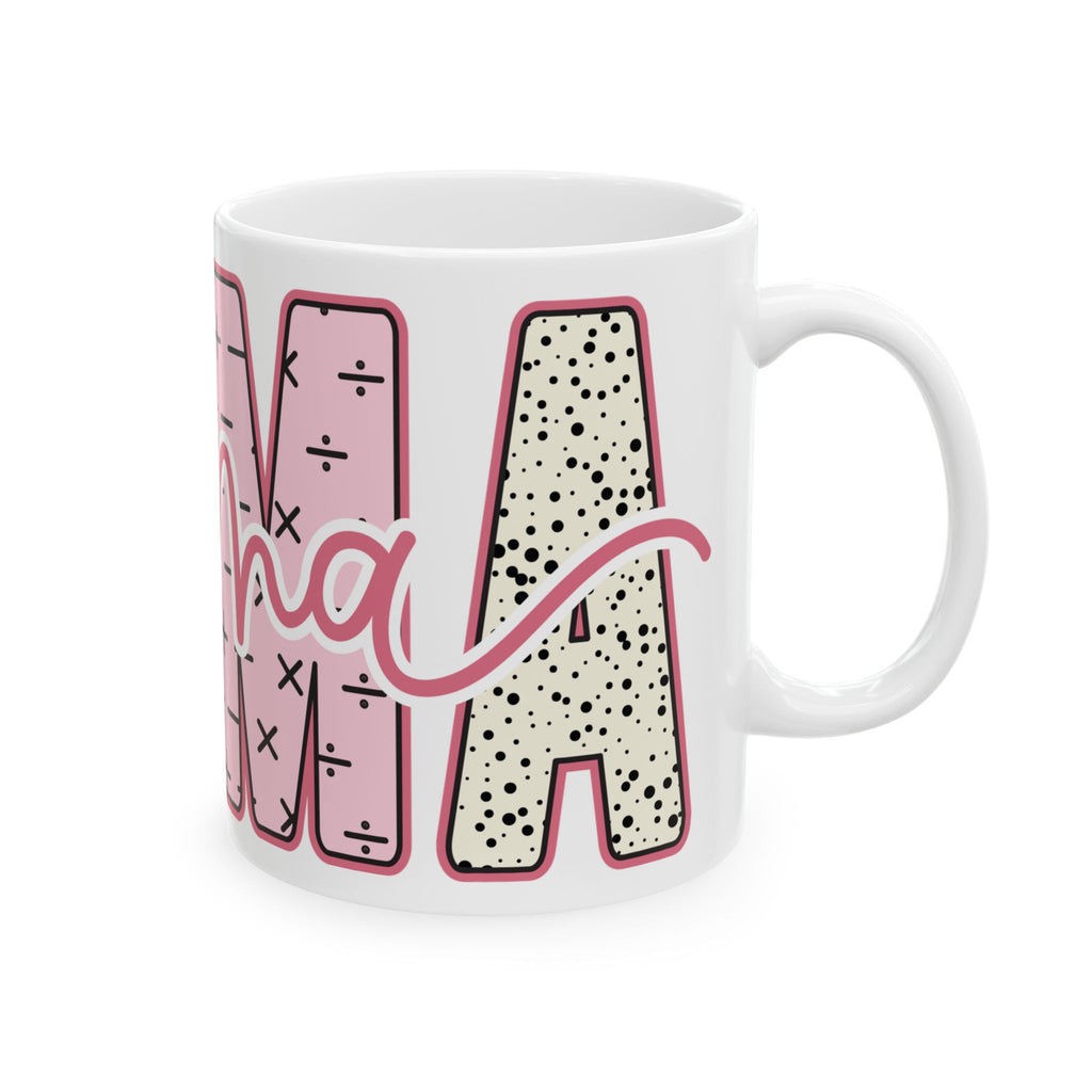 Mama Ceramic Mug — Pink Patterned "Mama" Coffee Cup (11oz & 15oz)