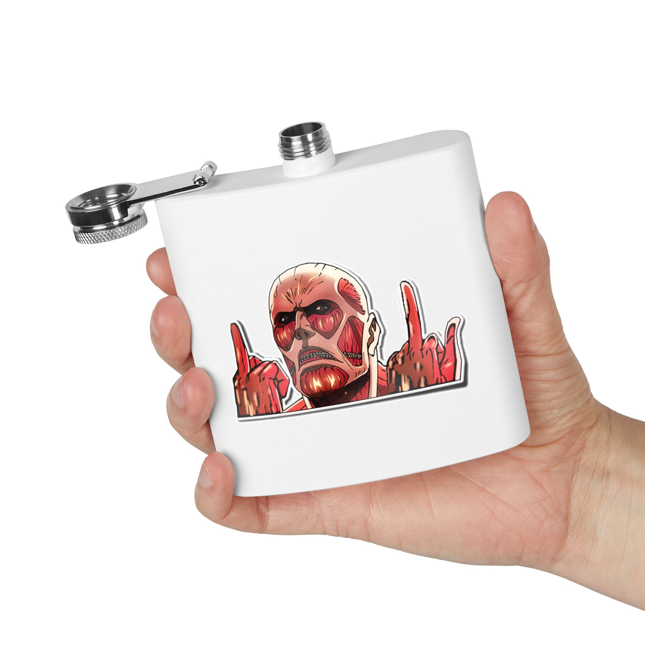 6oz Stainless Steel Flask — Red Skull Rocker Graphic