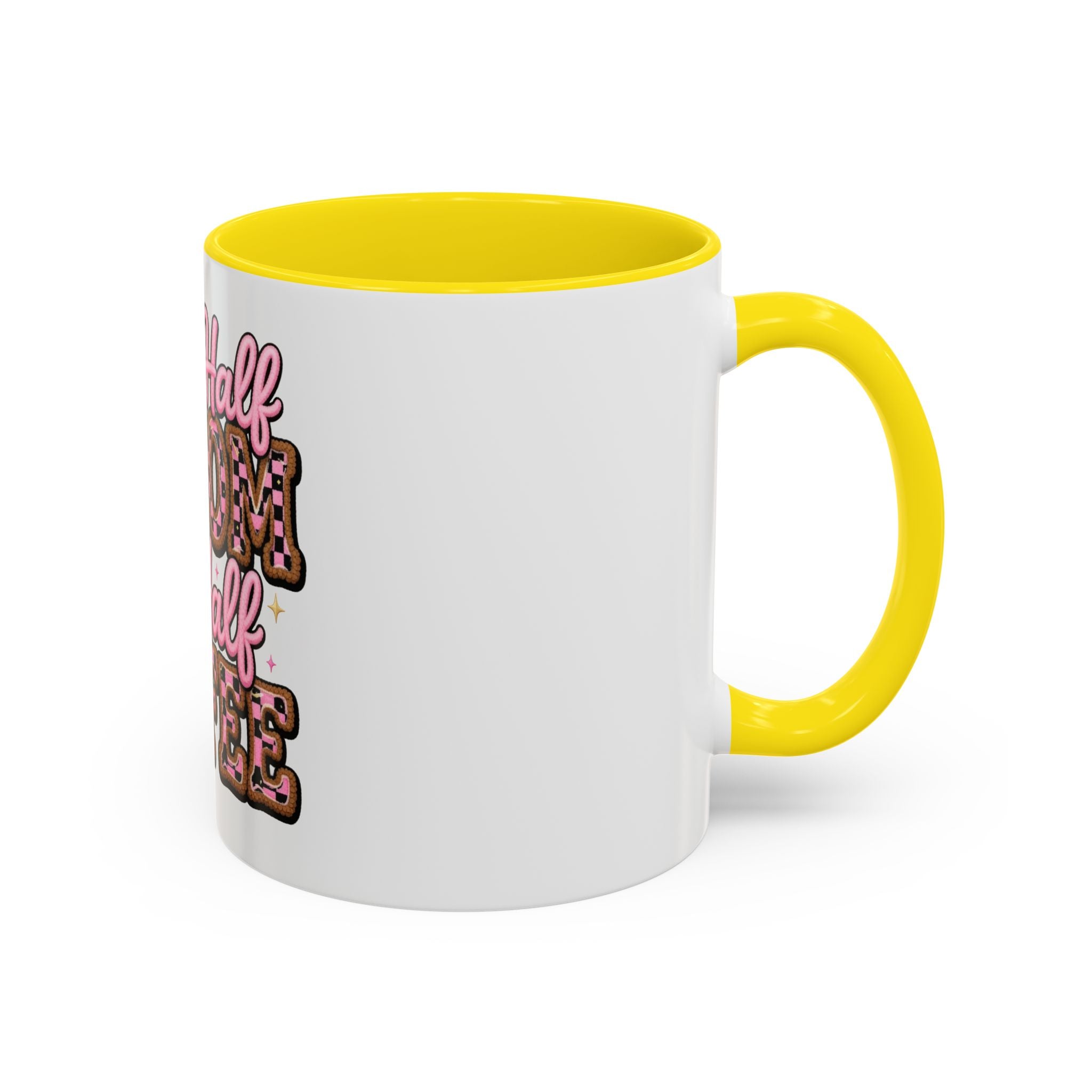 Half Mom Half Coffee Accent Mug — Cute Pink Leopard Iced Coffee Gift for Moms (11/15oz)