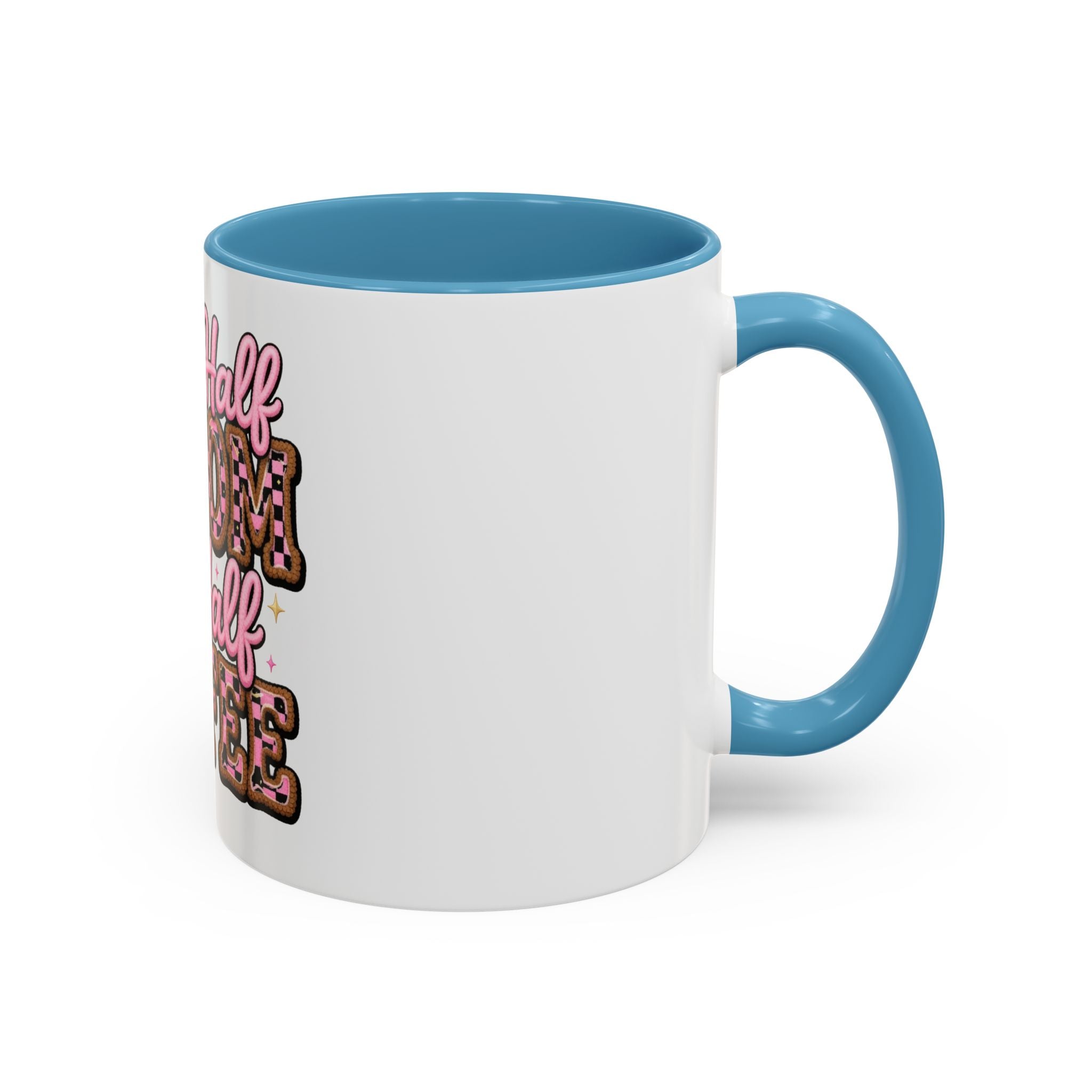 Half Mom Half Coffee Accent Mug — Cute Pink Leopard Iced Coffee Gift for Moms (11/15oz)