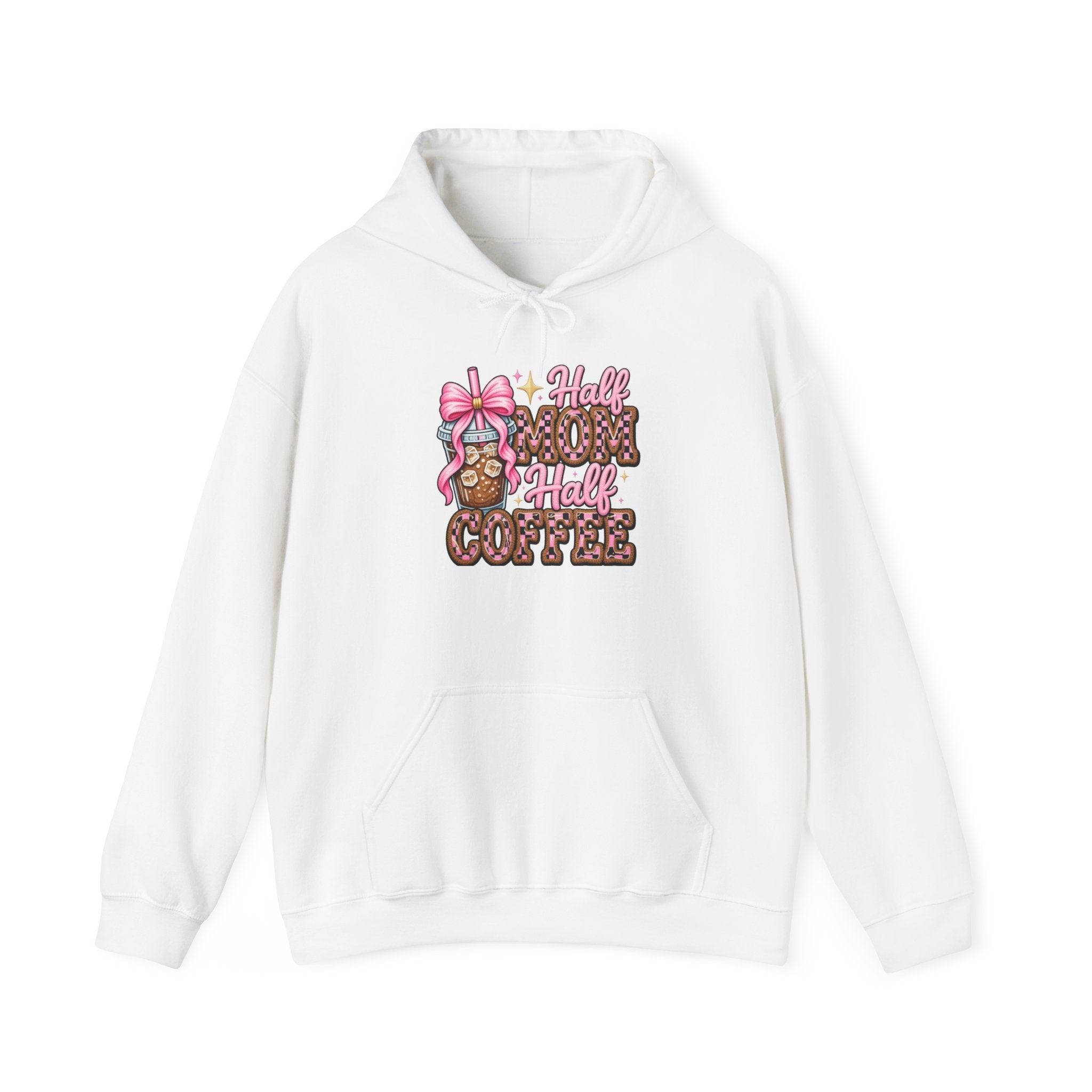 Coffee Lover Hoodie — "Half Mom, Half Coffee" Cute Donut & Bow Graphic
