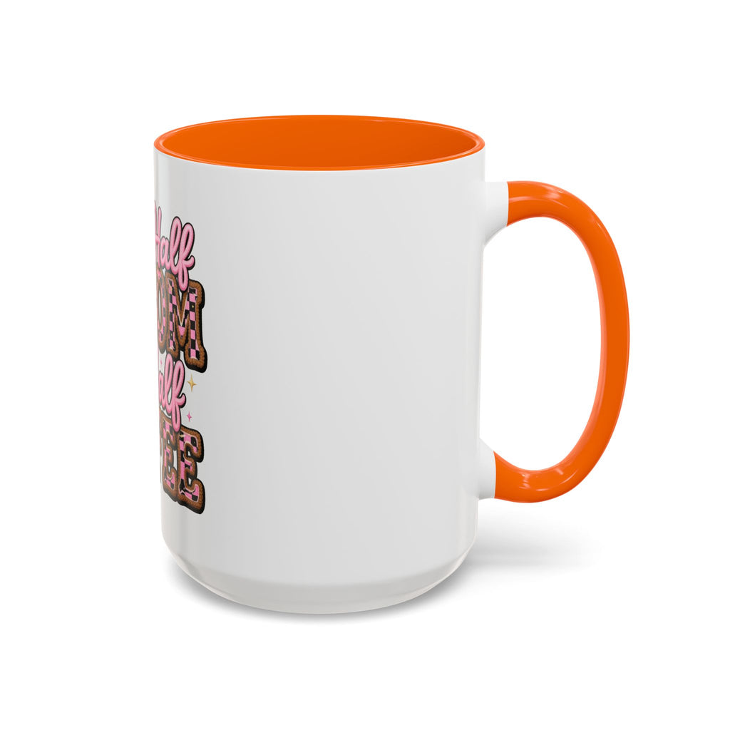 Half Mom Half Coffee Accent Mug — Cute Pink Leopard Iced Coffee Gift for Moms (11/15oz)