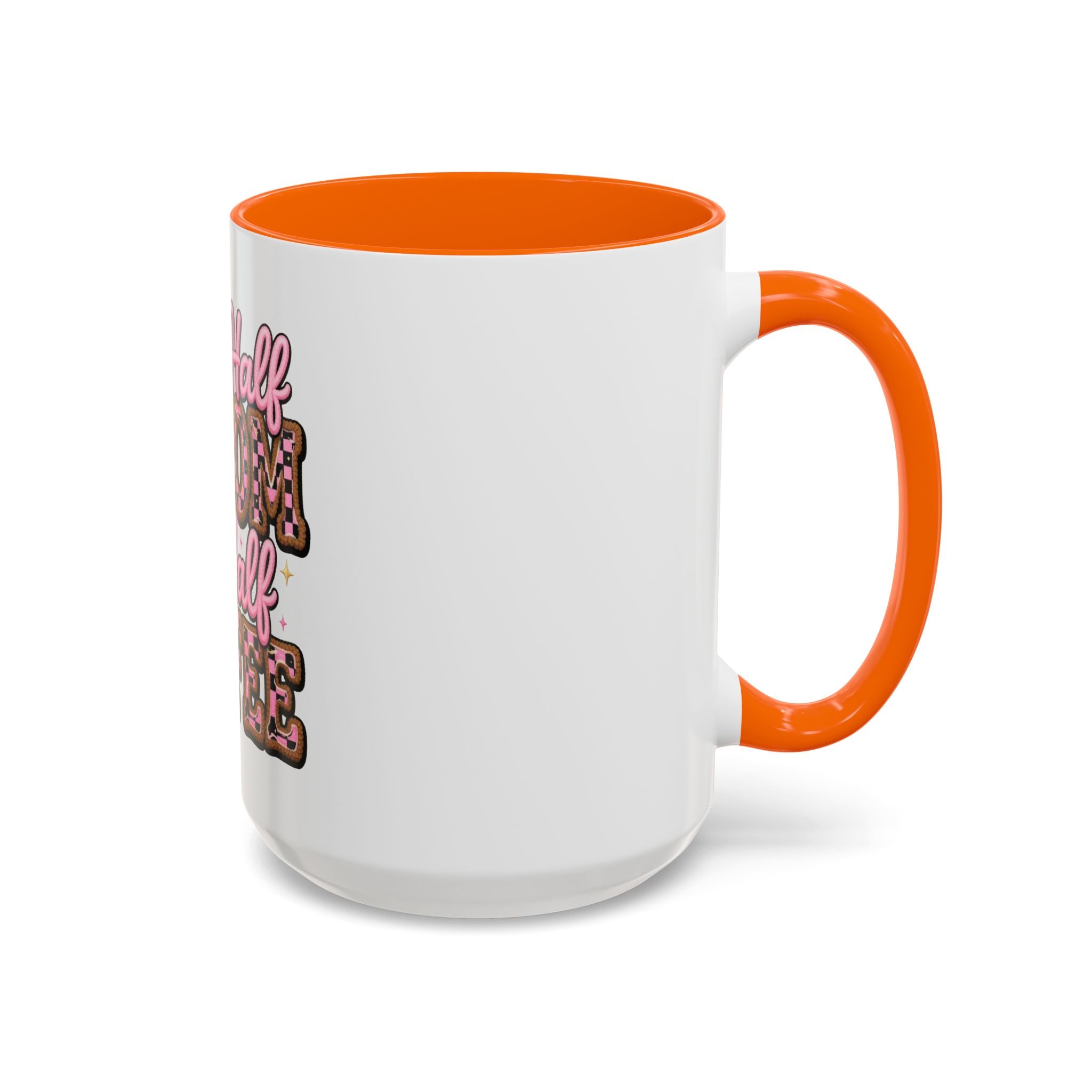 Half Mom Half Coffee Accent Mug — Cute Pink Leopard Iced Coffee Gift for Moms (11/15oz)