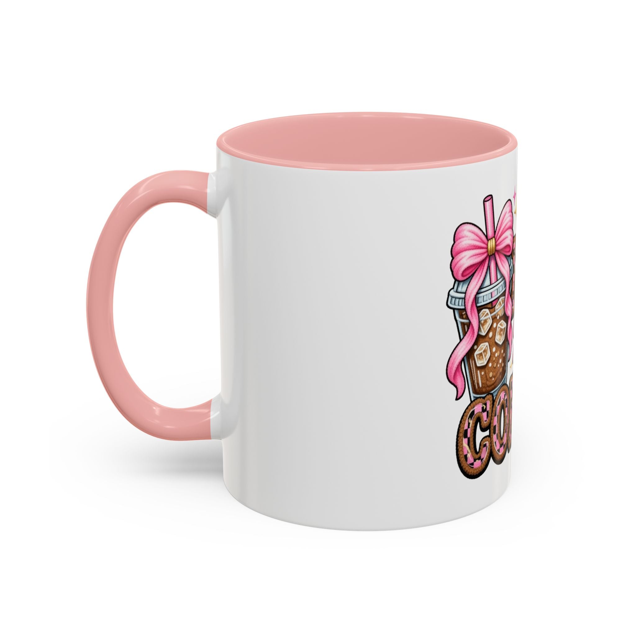 Half Mom Half Coffee Accent Mug — Cute Pink Leopard Iced Coffee Gift for Moms (11/15oz)