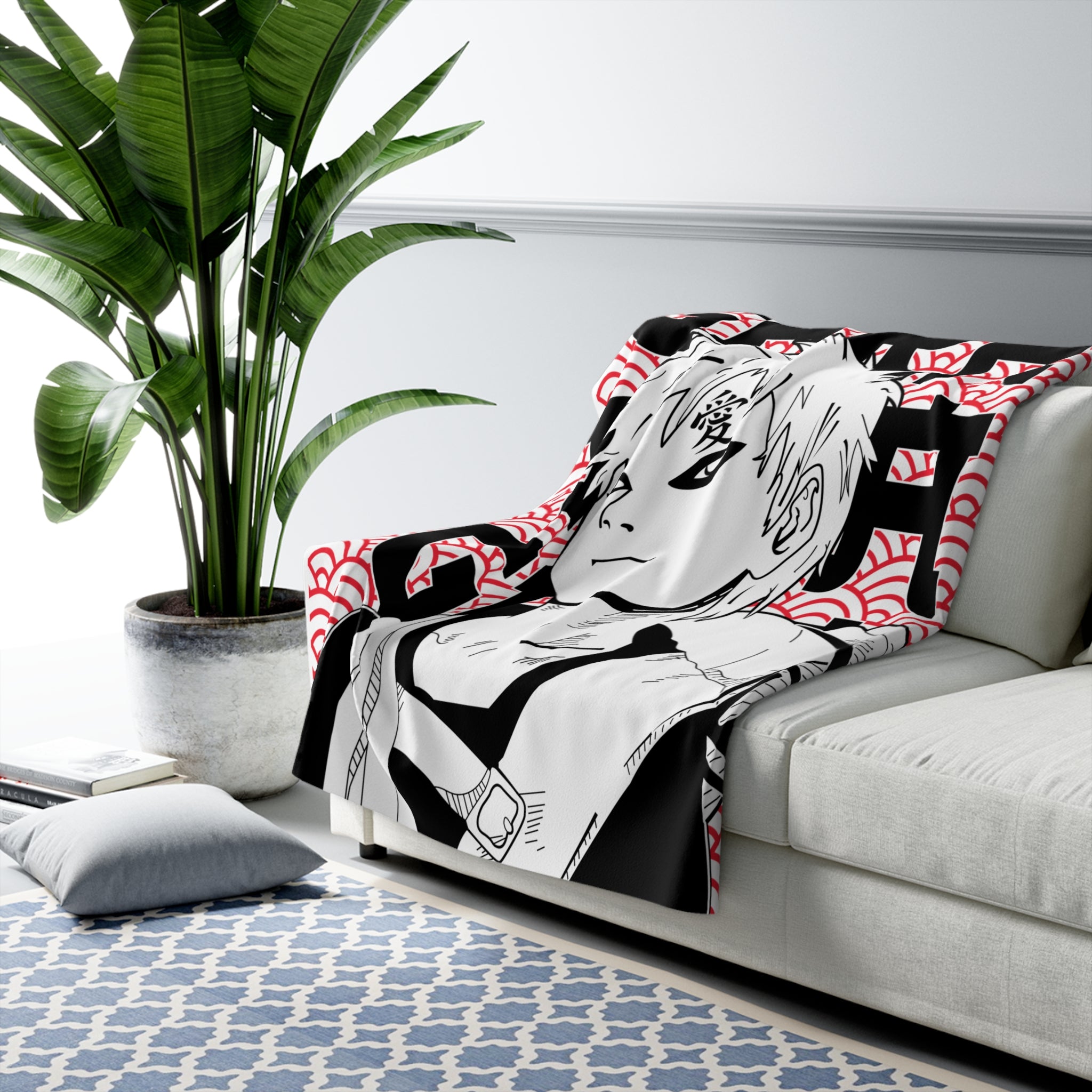 Sherpa Fleece Blanket – Anime Character Red Wave Graphic