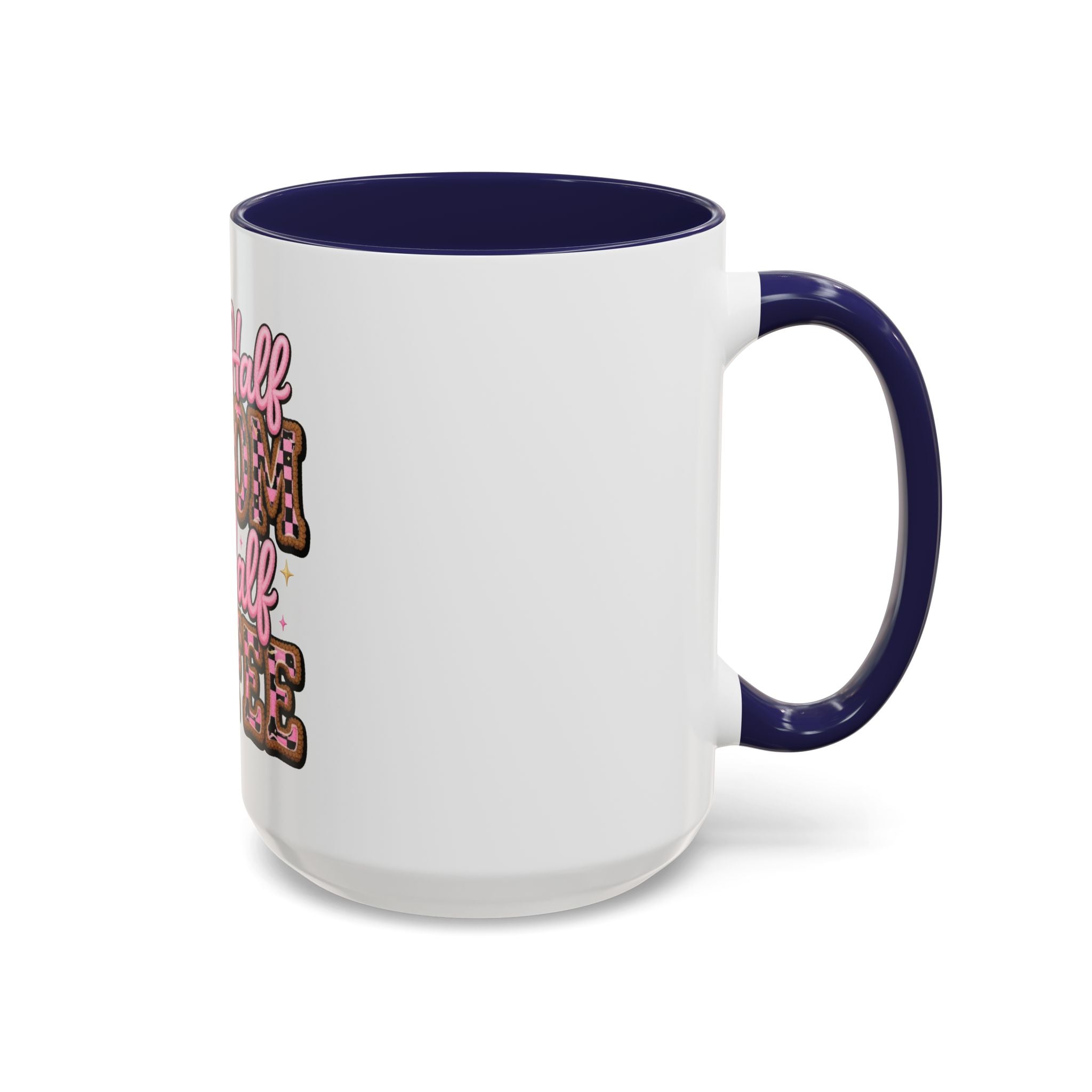 Half Mom Half Coffee Accent Mug — Cute Pink Leopard Iced Coffee Gift for Moms (11/15oz)
