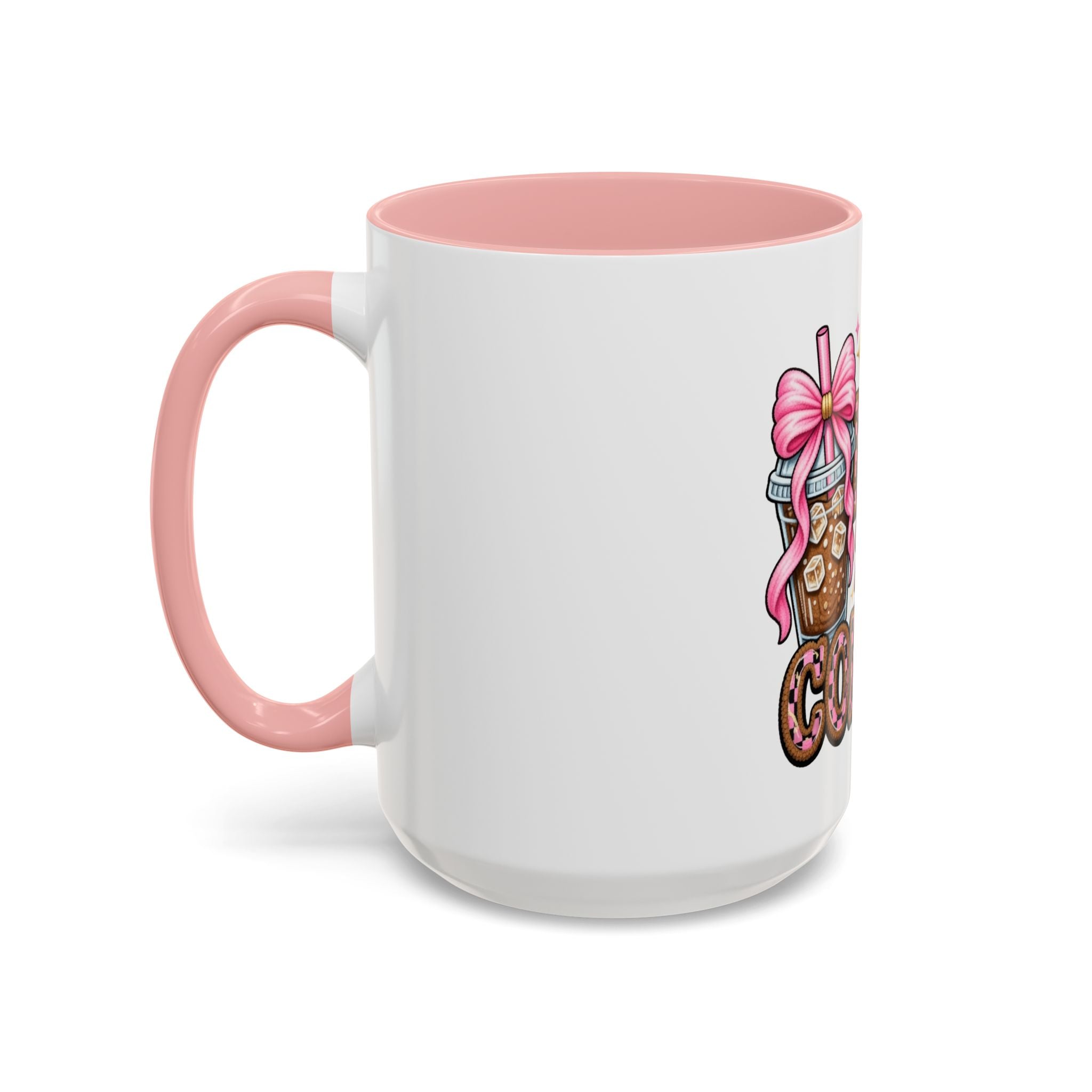 Half Mom Half Coffee Accent Mug — Cute Pink Leopard Iced Coffee Gift for Moms (11/15oz)