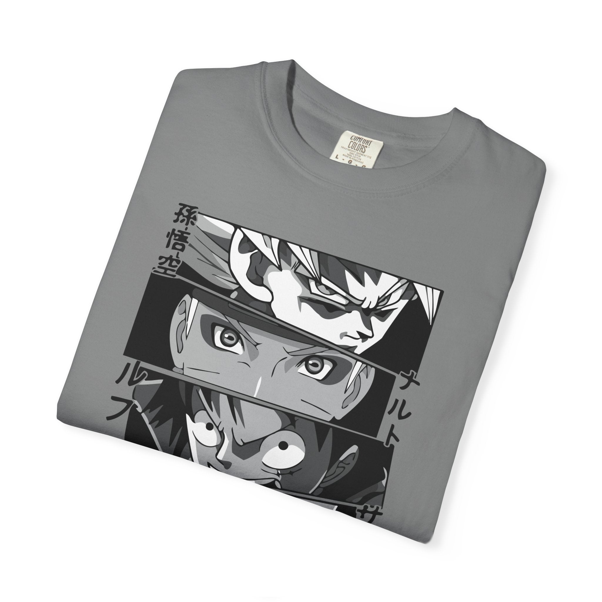Anime Eyes Panel T-Shirt — Monochrome Shonen Character Collage