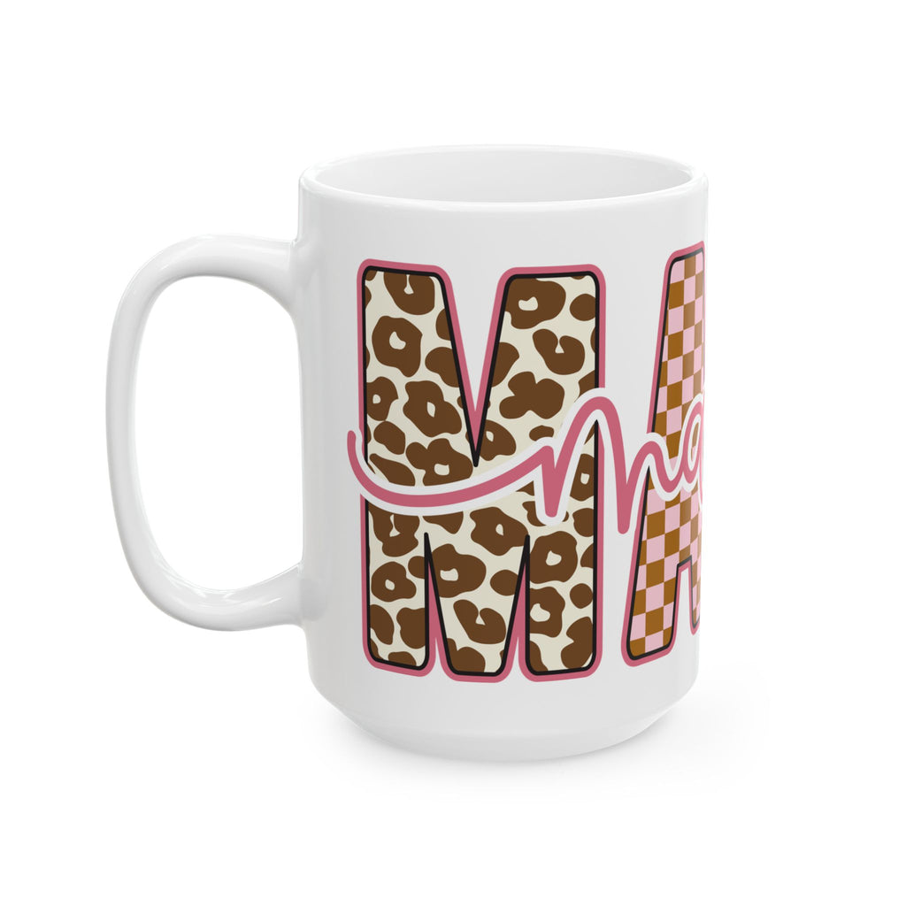 Mama Ceramic Mug — Pink Patterned "Mama" Coffee Cup (11oz & 15oz)