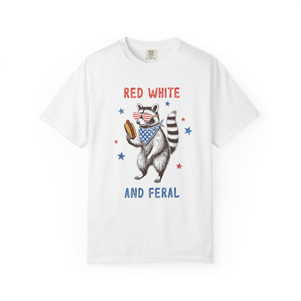 Patriotic Raccoon T-Shirt — "Red White and Feral" Funny 4th of July Tee