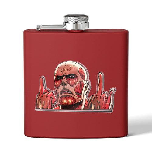 6oz Stainless Steel Flask — Red Skull Rocker Graphic