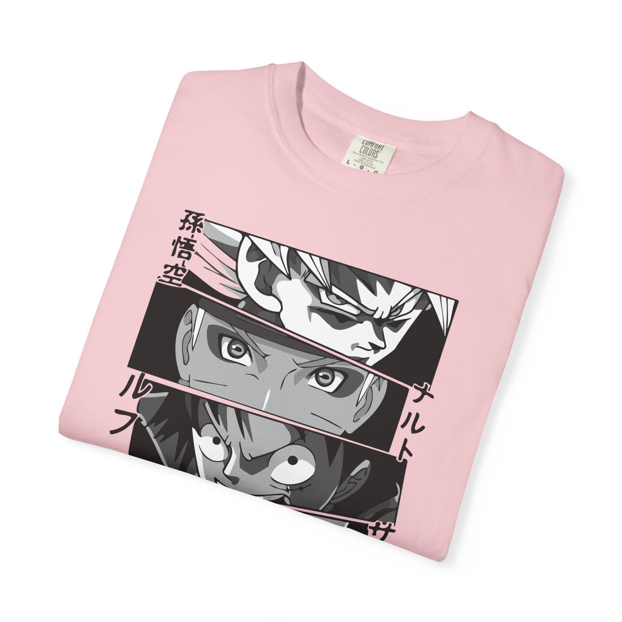 Anime Eyes Panel T-Shirt — Monochrome Shonen Character Collage