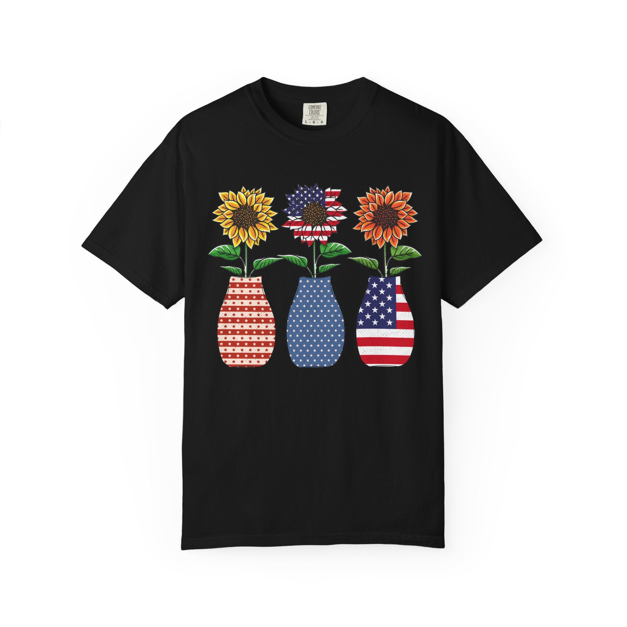 Patriotic Sunflower Tee — American Flag Vase Floral T-Shirt