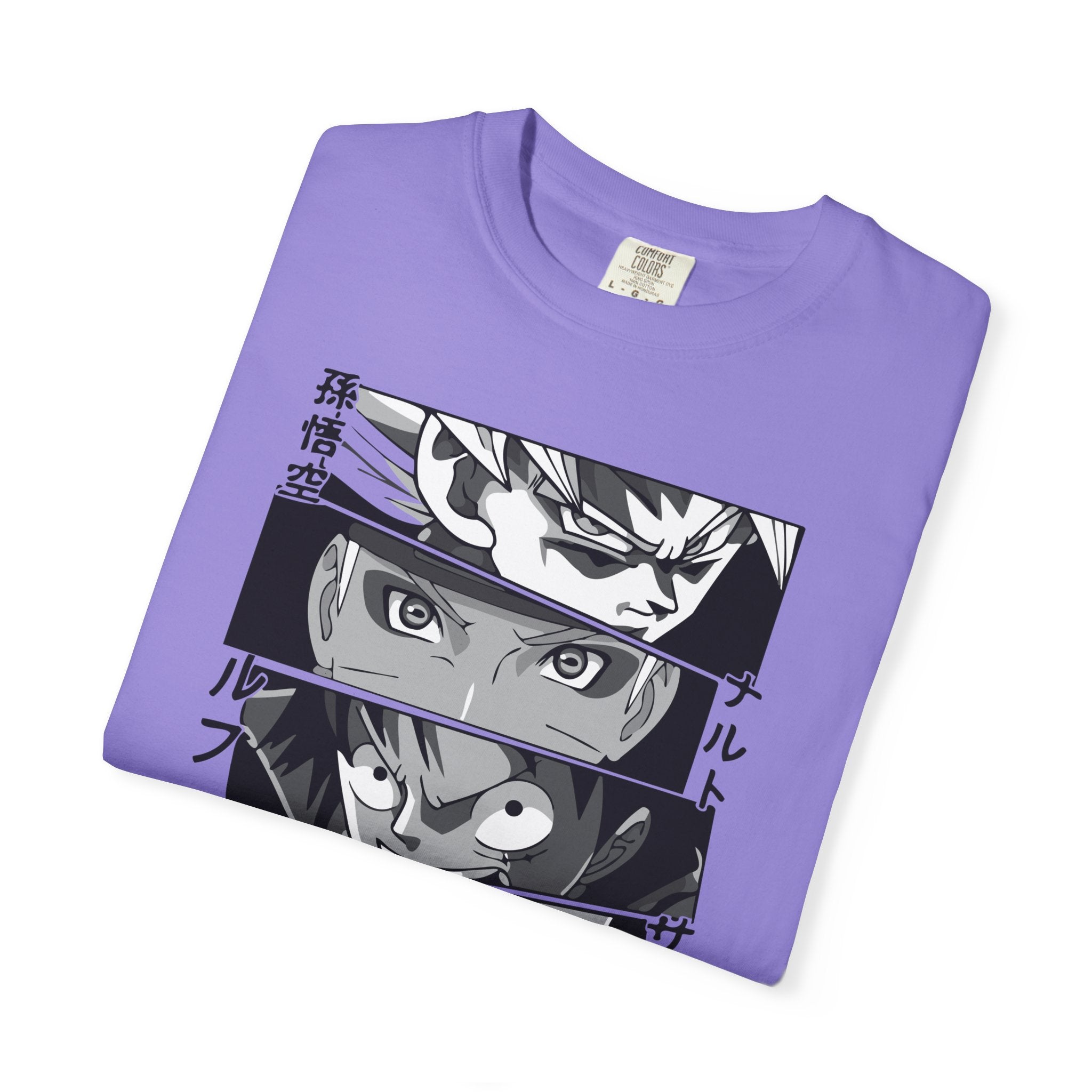 Anime Eyes Panel T-Shirt — Monochrome Shonen Character Collage
