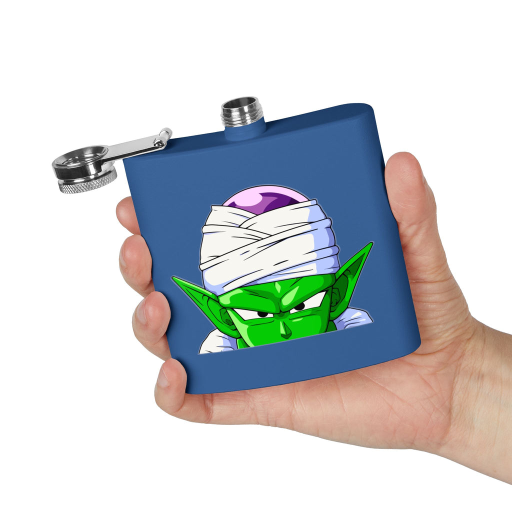 6oz Stainless Steel Flask — Green Alien Warrior Face Design