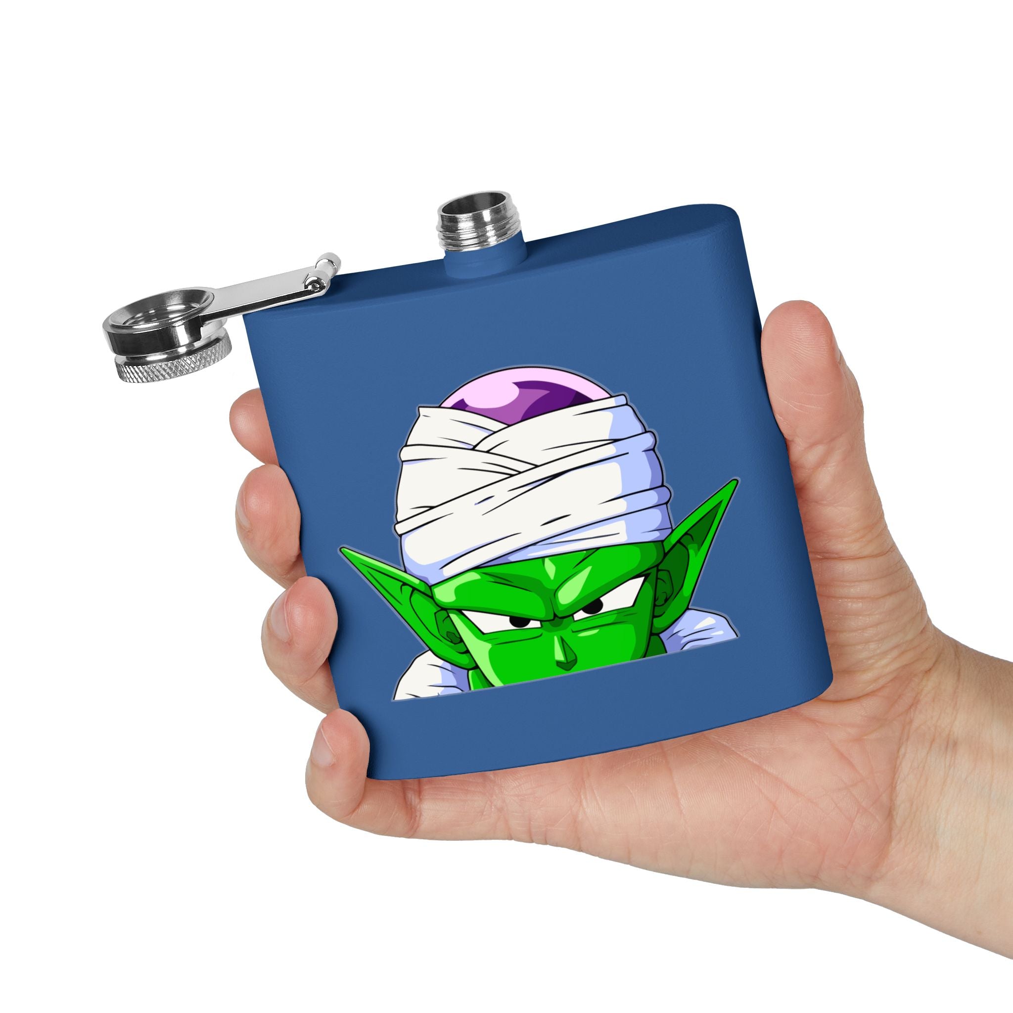 6oz Stainless Steel Flask — Green Alien Warrior Face Design