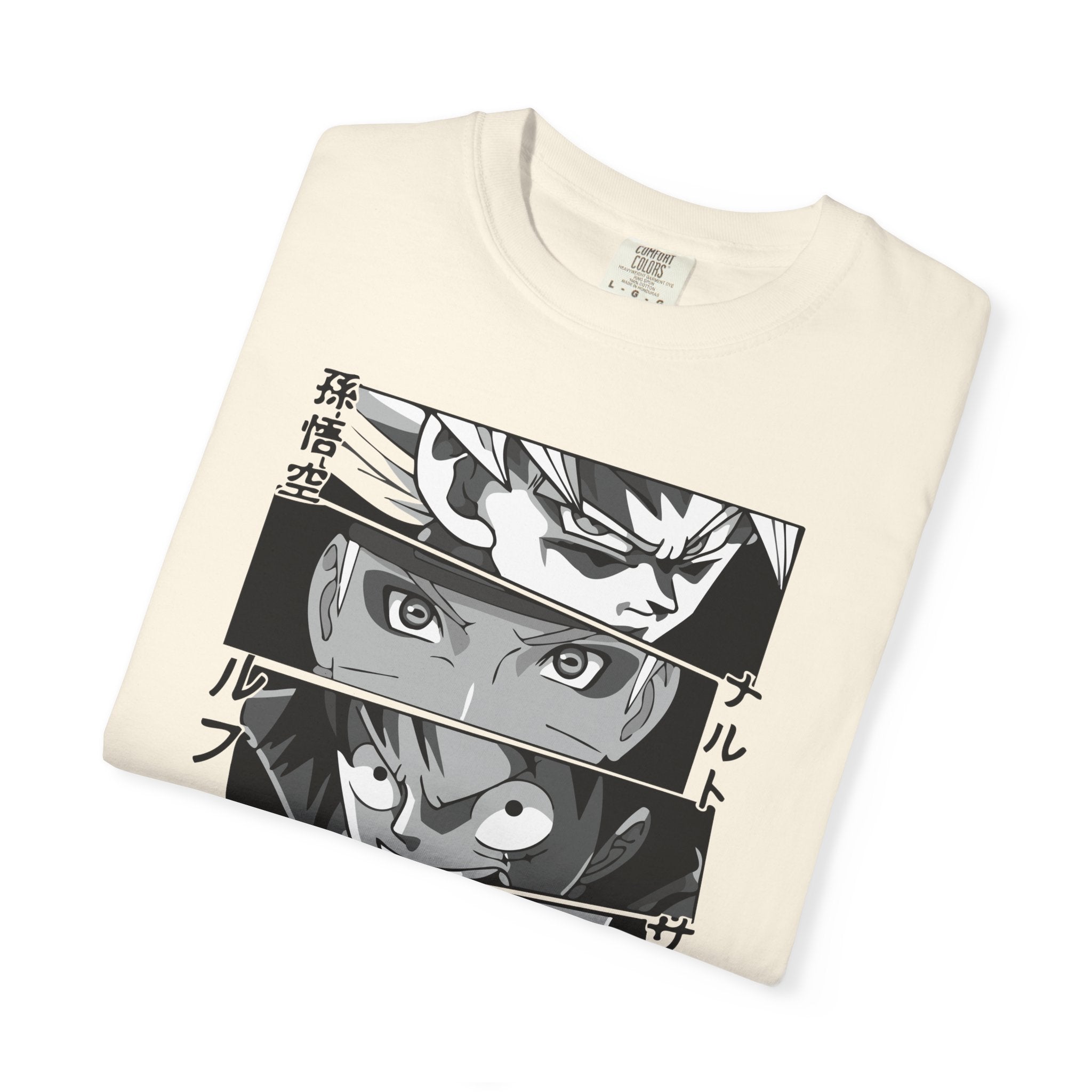 Anime Eyes Panel T-Shirt — Monochrome Shonen Character Collage