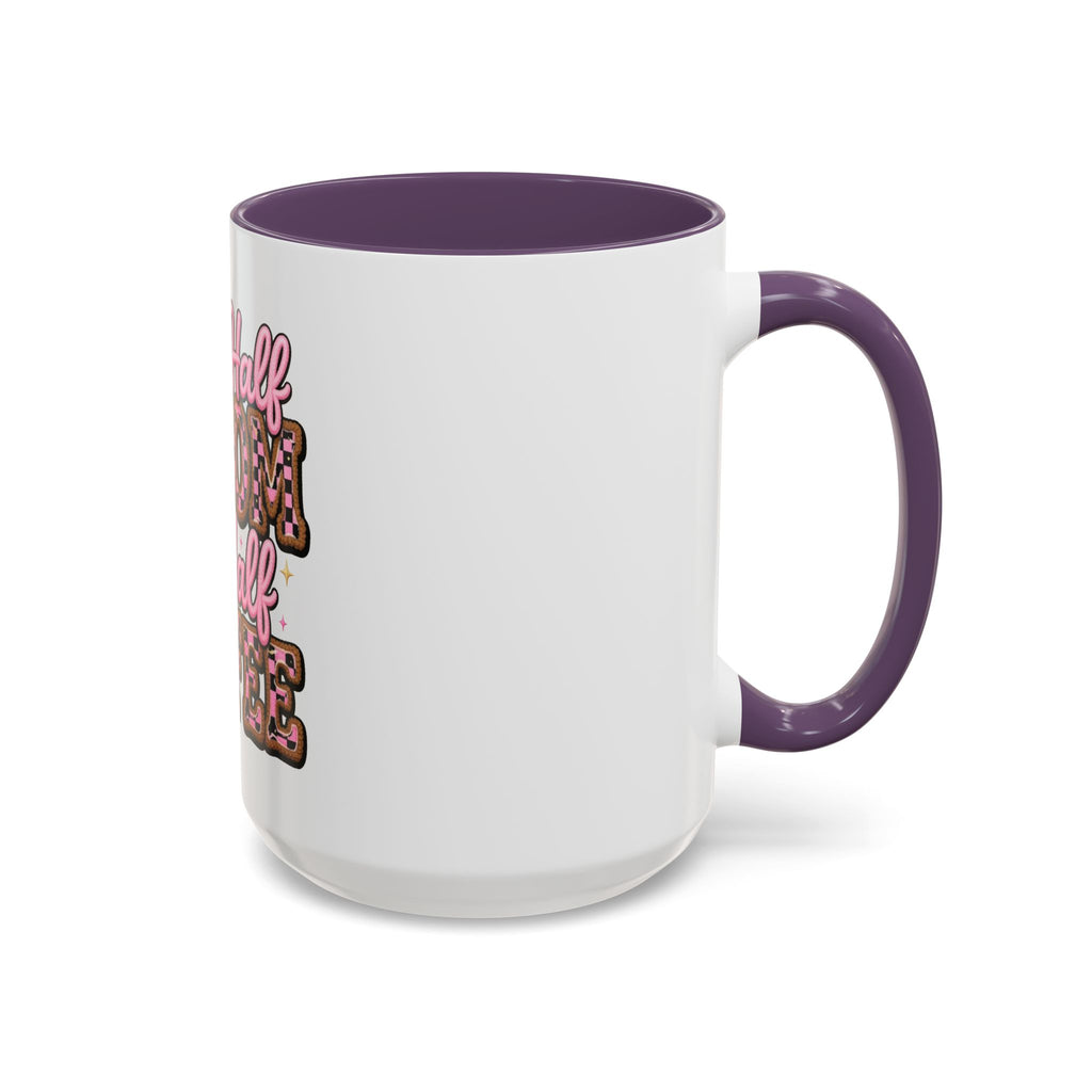 Half Mom Half Coffee Accent Mug — Cute Pink Leopard Iced Coffee Gift for Moms (11/15oz)