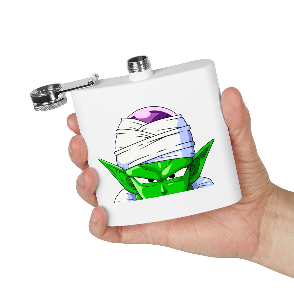 6oz Stainless Steel Flask — Green Alien Warrior Face Design