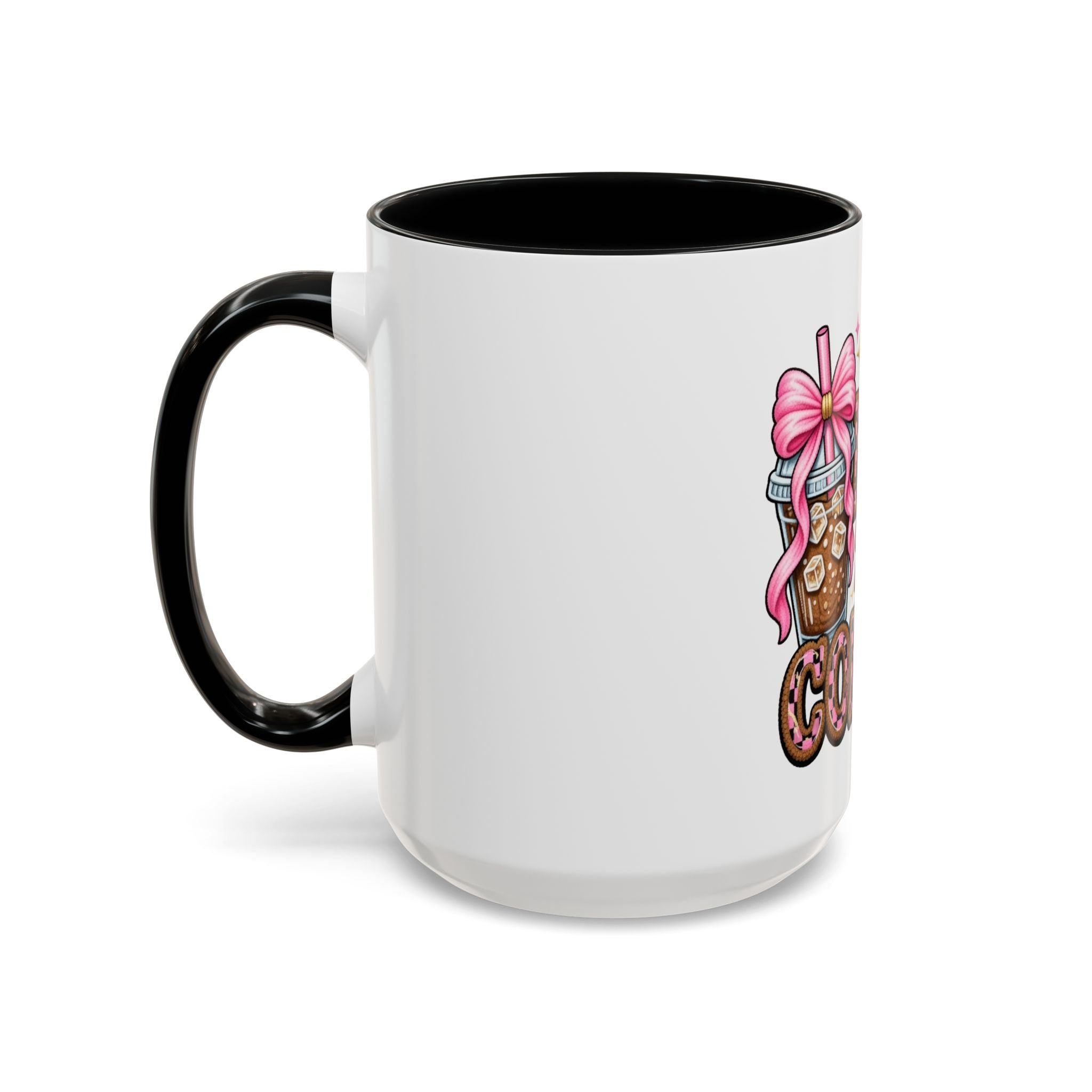 Half Mom Half Coffee Accent Mug — Cute Pink Leopard Iced Coffee Gift for Moms (11/15oz)