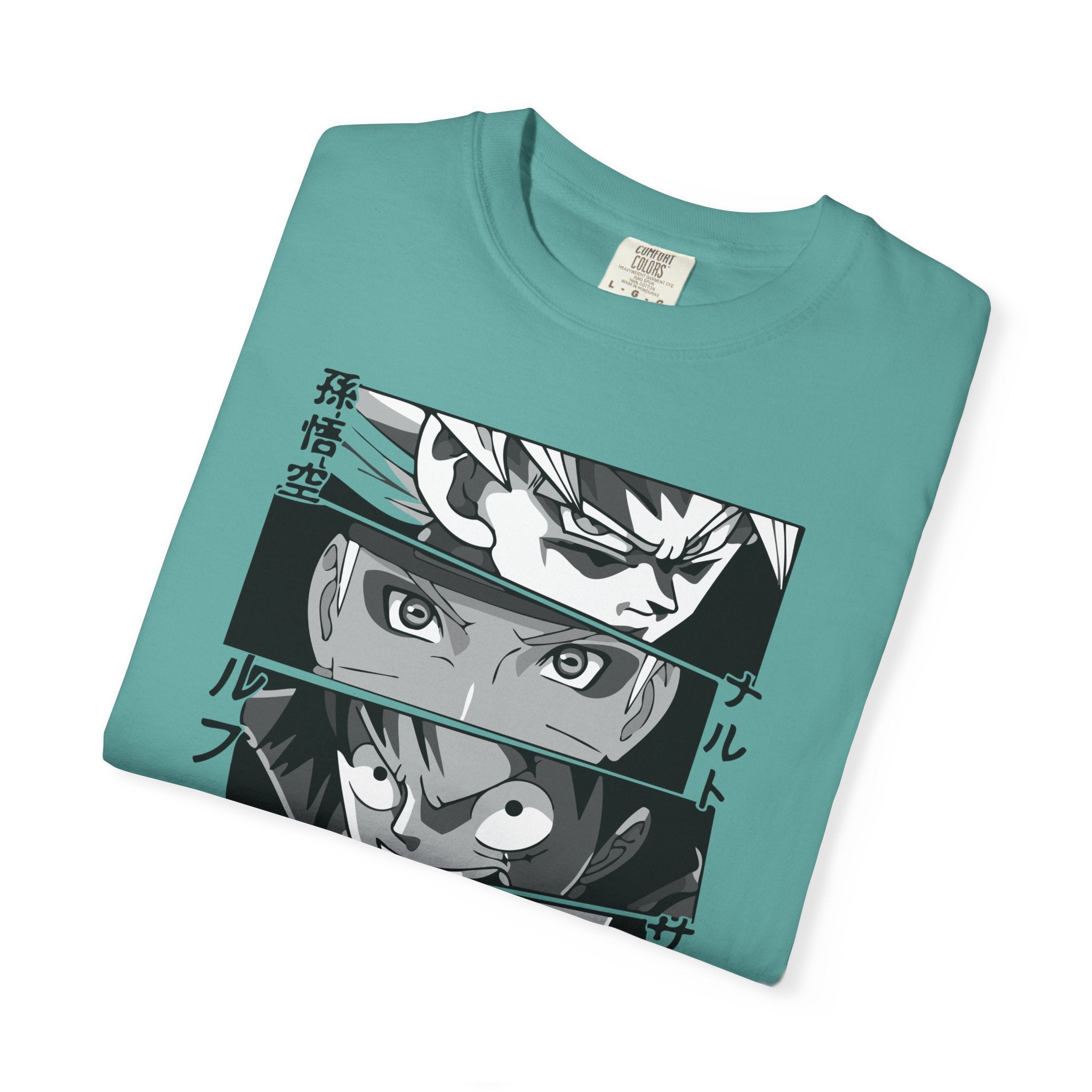 Anime Eyes Panel T-Shirt — Monochrome Shonen Character Collage