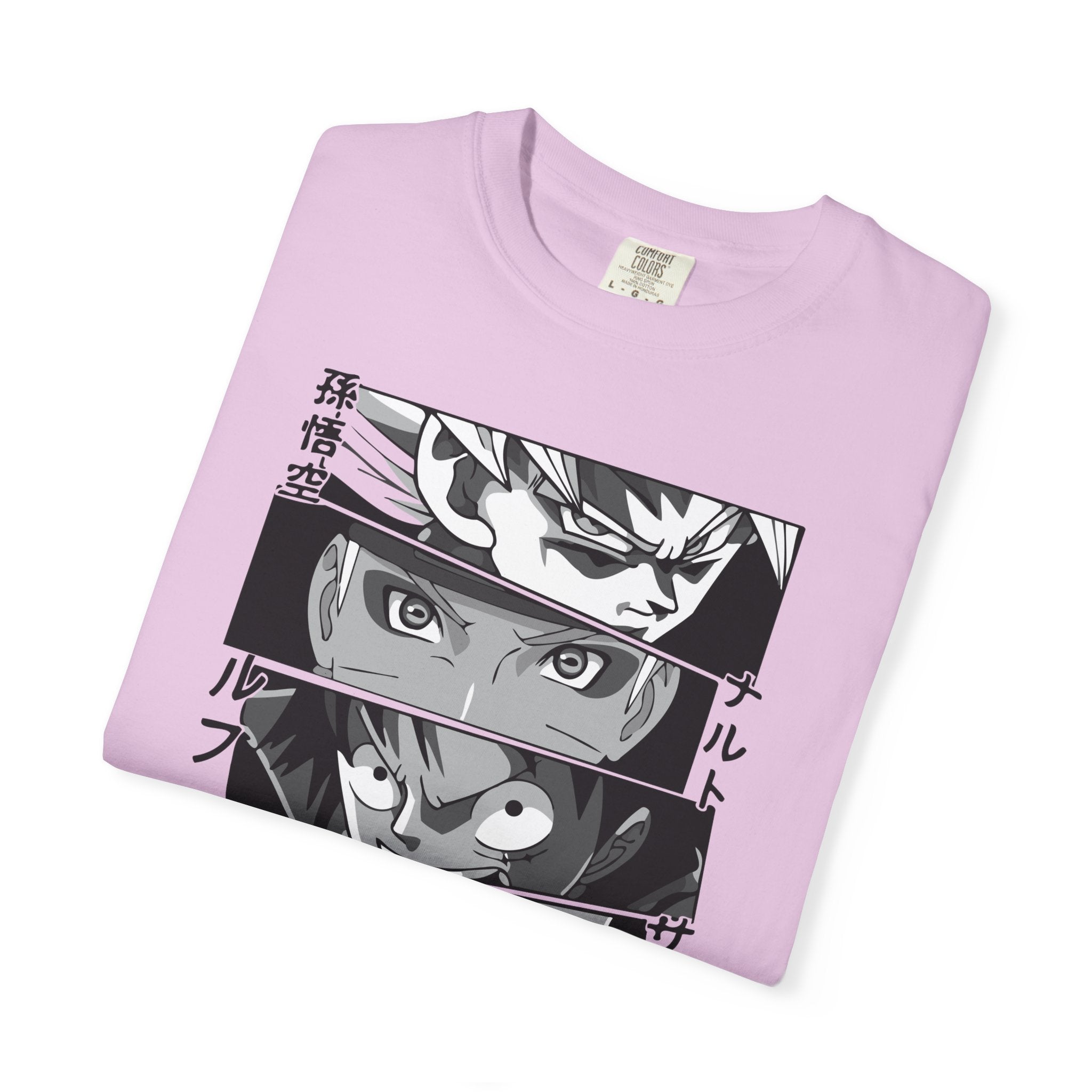 Anime Eyes Panel T-Shirt — Monochrome Shonen Character Collage