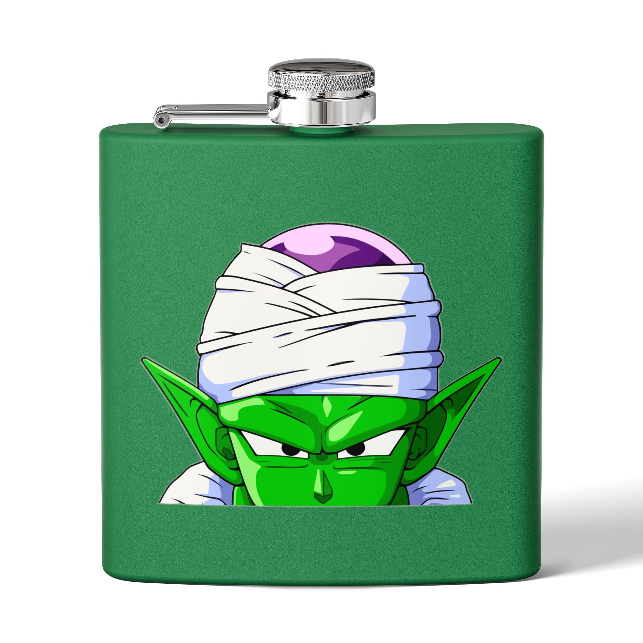 6oz Stainless Steel Flask — Green Alien Warrior Face Design