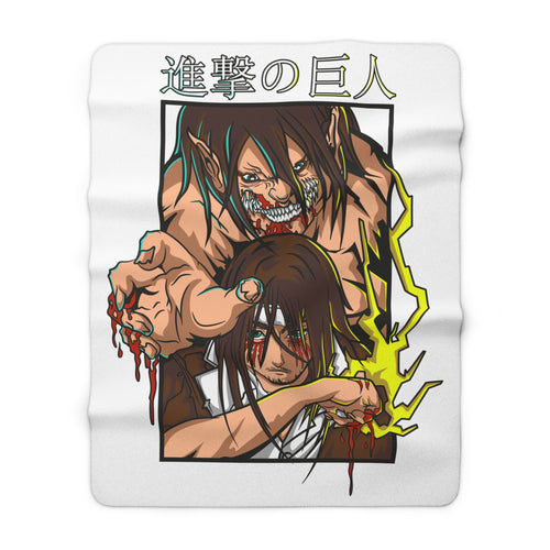Anime Battle Scene Sherpa Blanket — Intense Warrior Artwork Fleece Throw