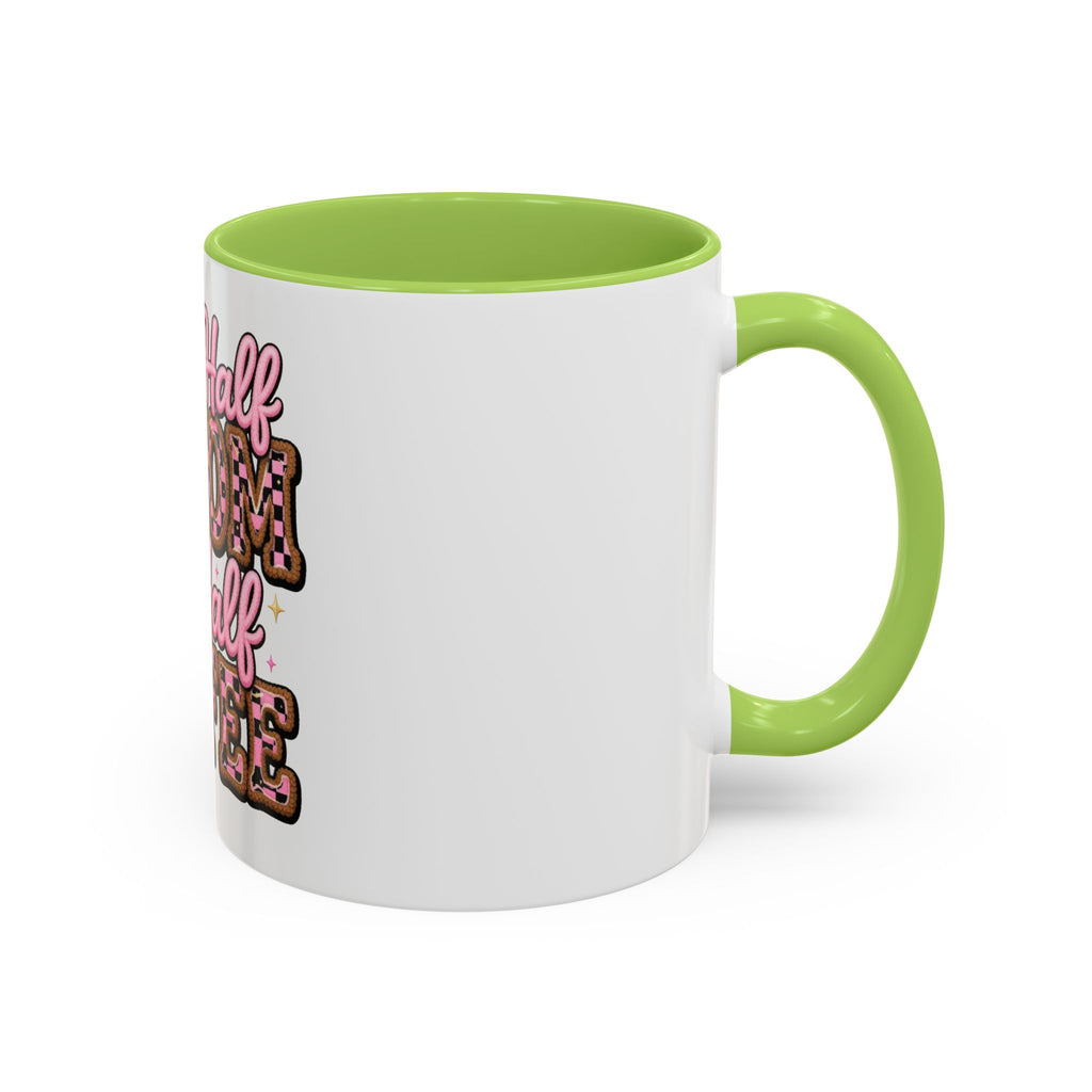 Half Mom Half Coffee Accent Mug — Cute Pink Leopard Iced Coffee Gift for Moms (11/15oz)