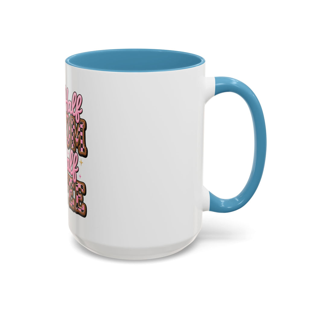 Half Mom Half Coffee Accent Mug — Cute Pink Leopard Iced Coffee Gift for Moms (11/15oz)