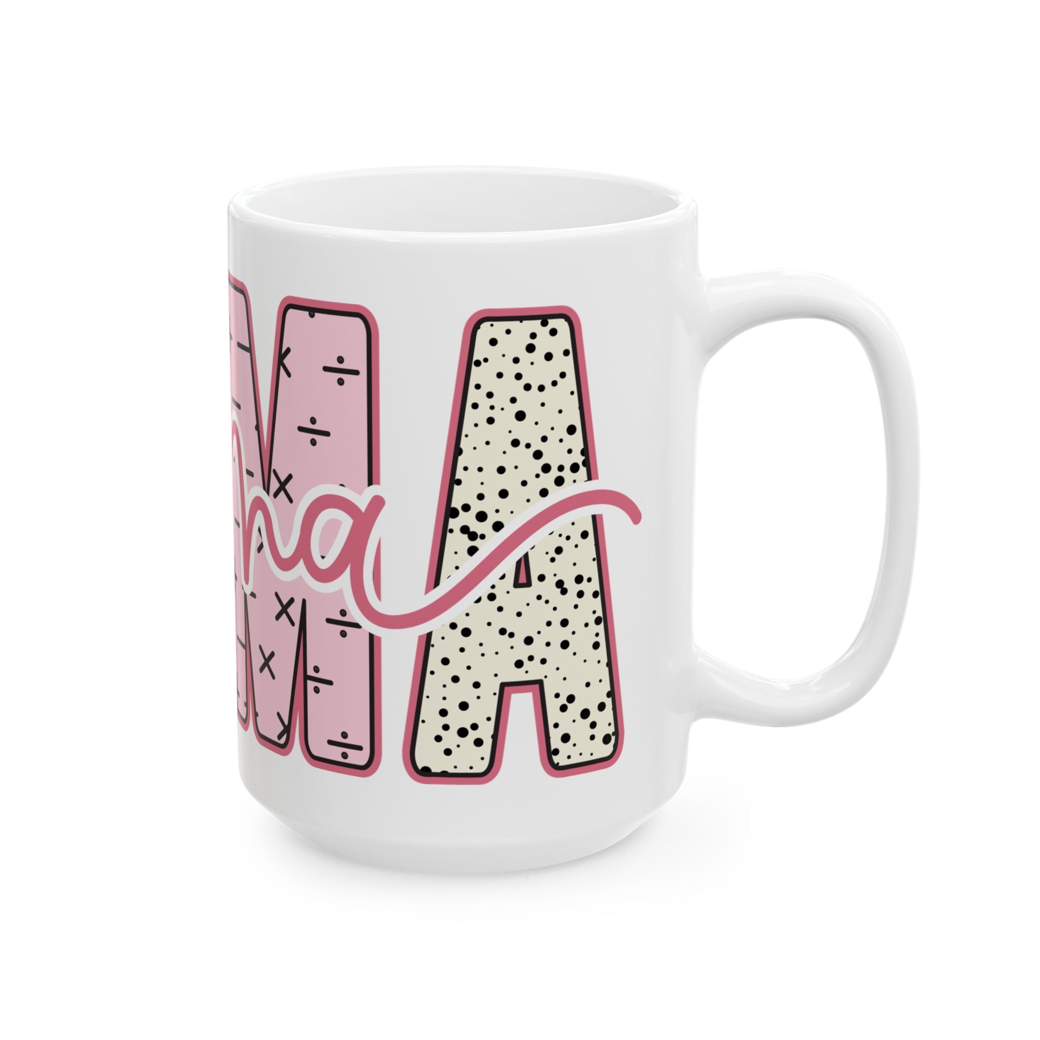 Mama Ceramic Mug — Pink Patterned "Mama" Coffee Cup (11oz & 15oz)