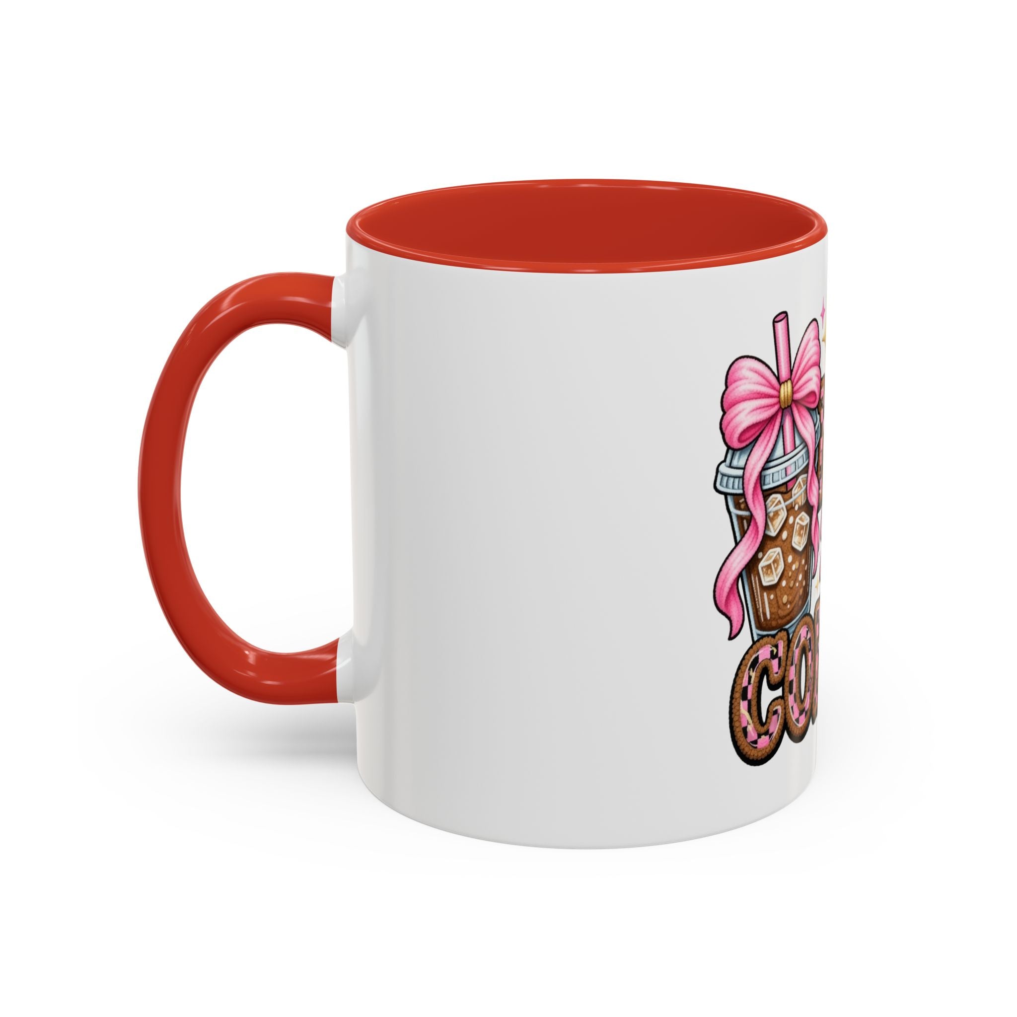 Half Mom Half Coffee Accent Mug — Cute Pink Leopard Iced Coffee Gift for Moms (11/15oz)
