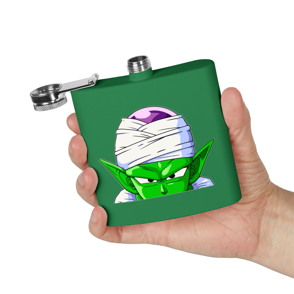6oz Stainless Steel Flask — Green Alien Warrior Face Design