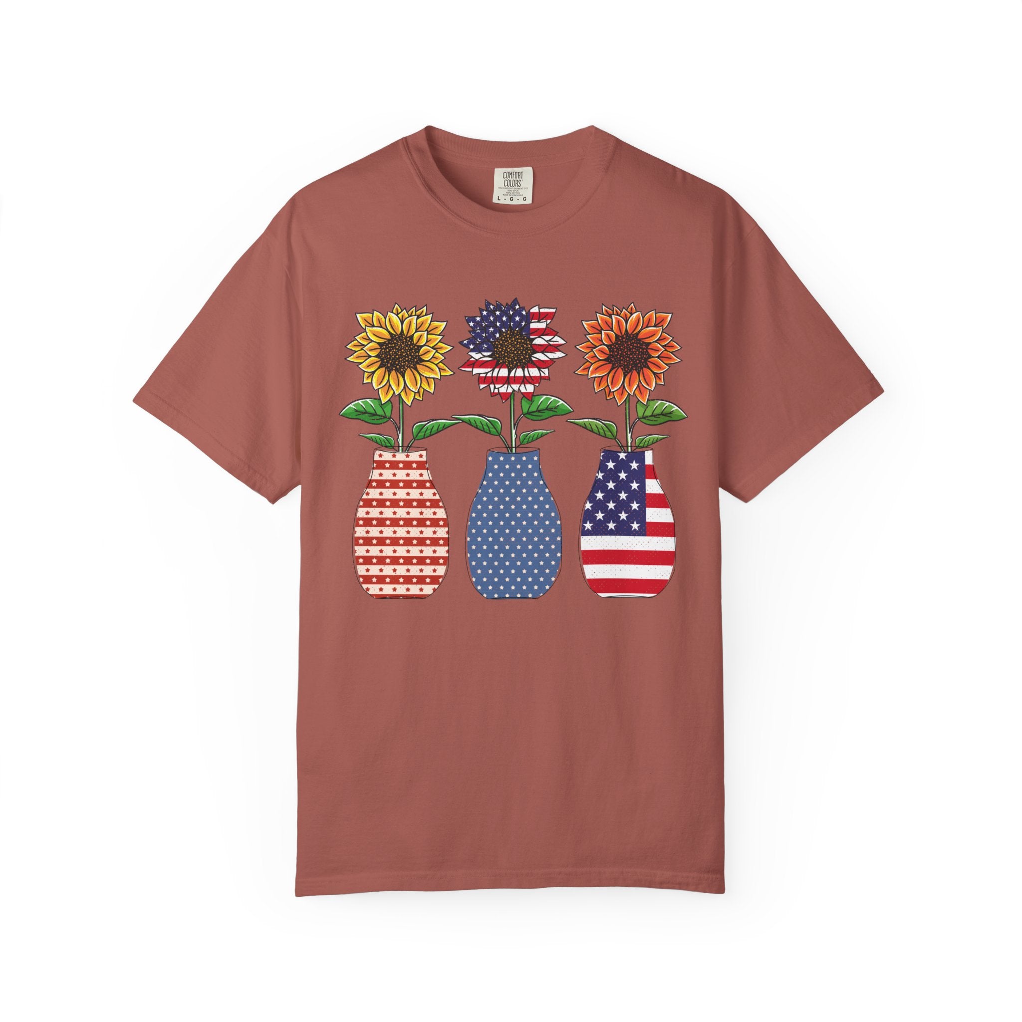 Patriotic Sunflower Tee — American Flag Vase Floral T-Shirt