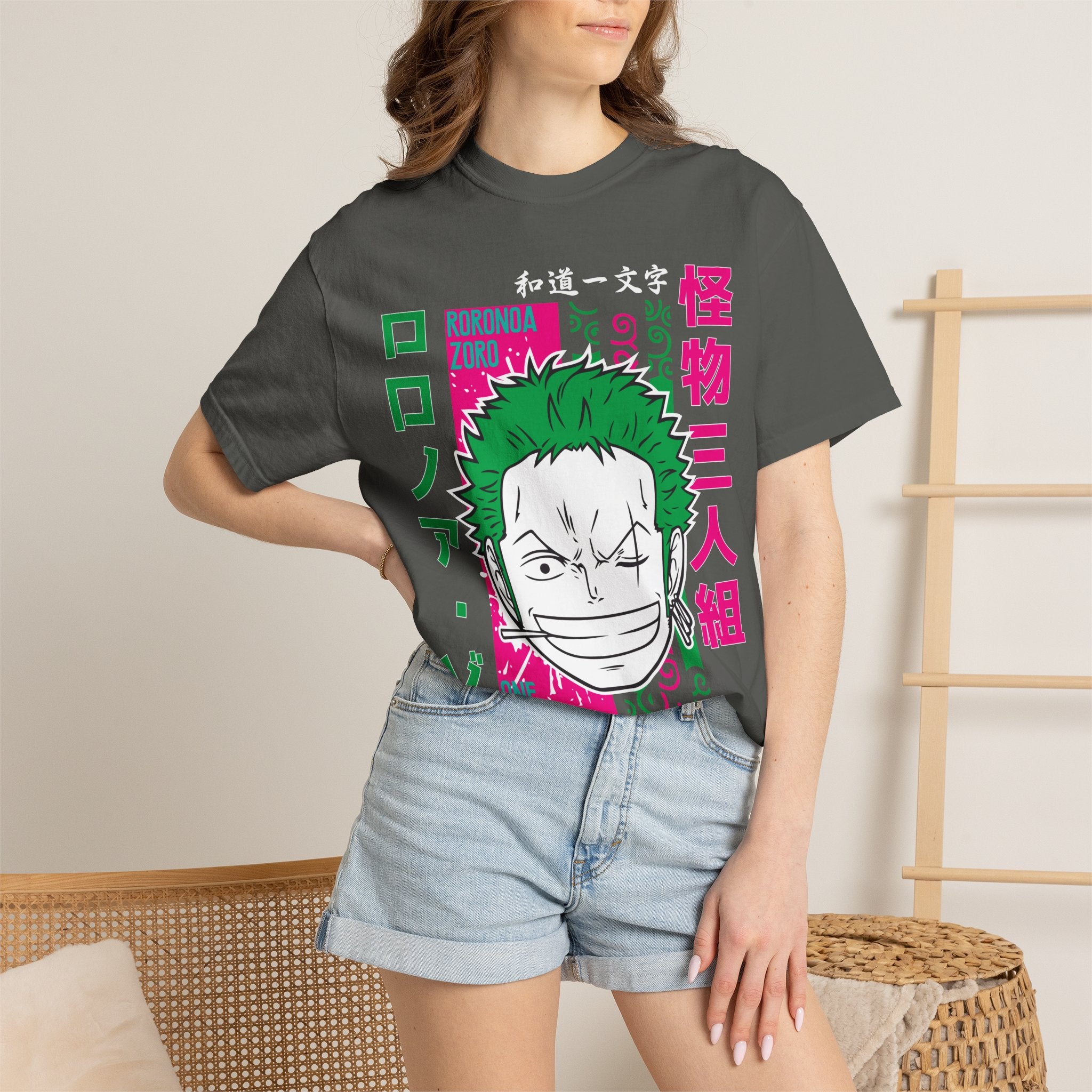 Anime Zoro Graphic T-Shirt — Japanese Text Skate Vibe