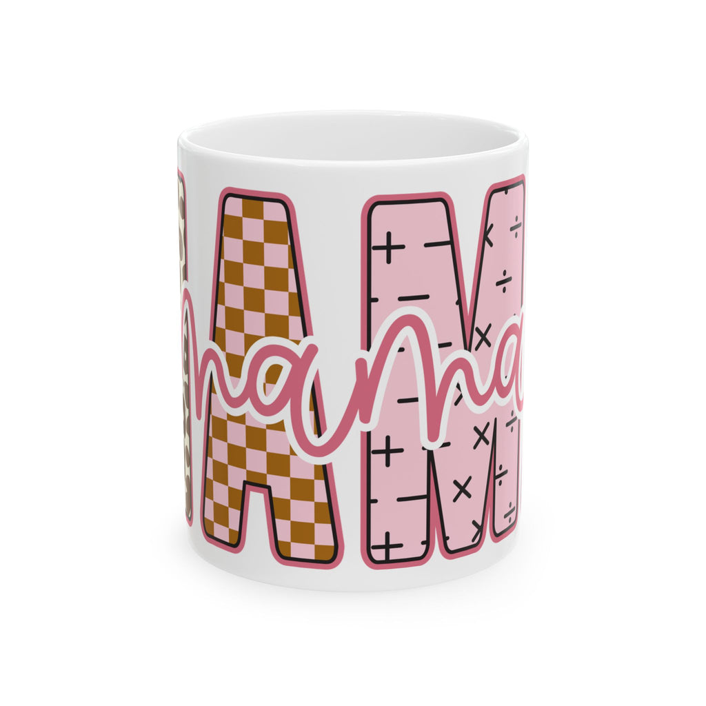 Mama Ceramic Mug — Pink Patterned "Mama" Coffee Cup (11oz & 15oz)