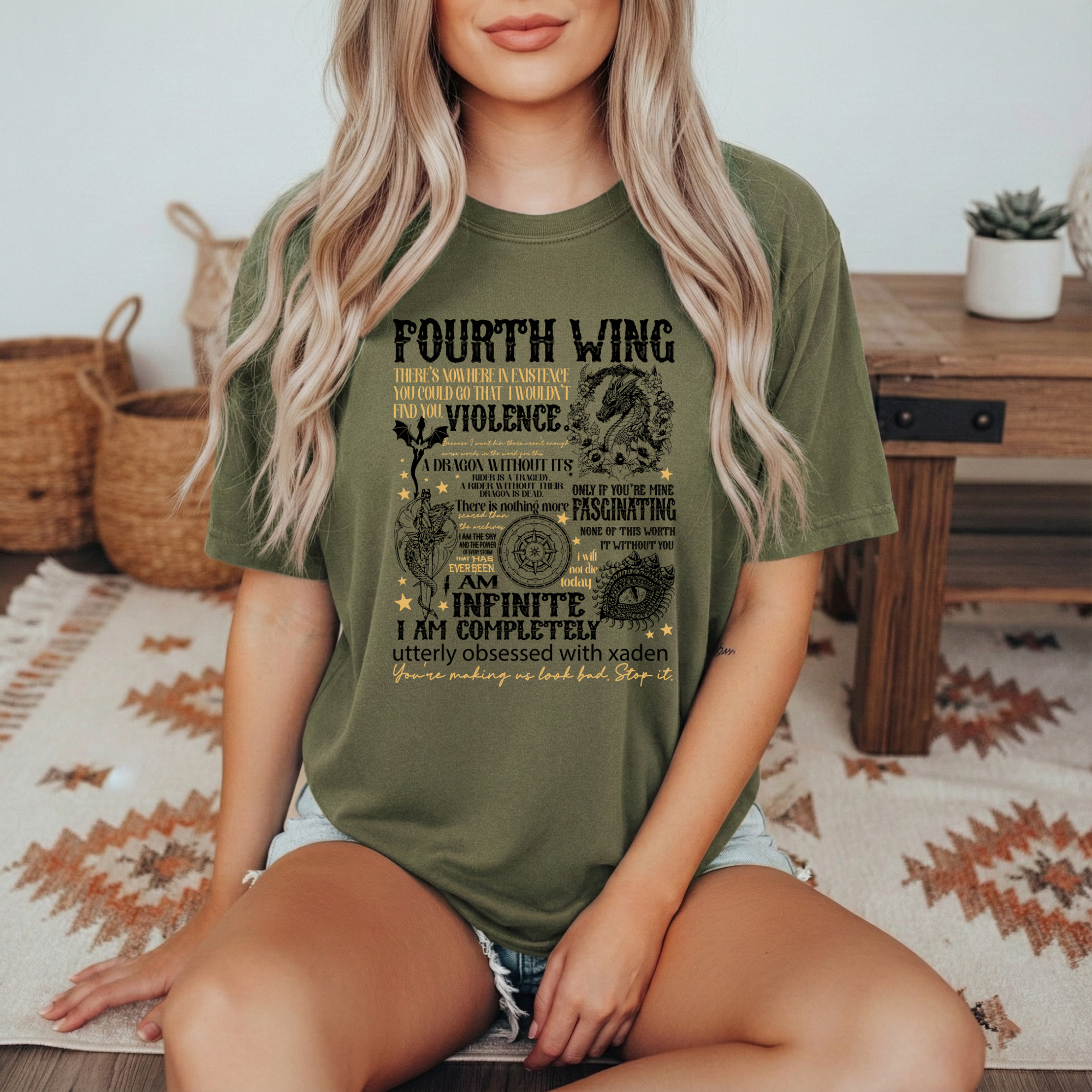 Fourth Wing Quote Graphic Tee — "I Am Infinite, Utterly Obsessed" Novel-Inspired Shirt