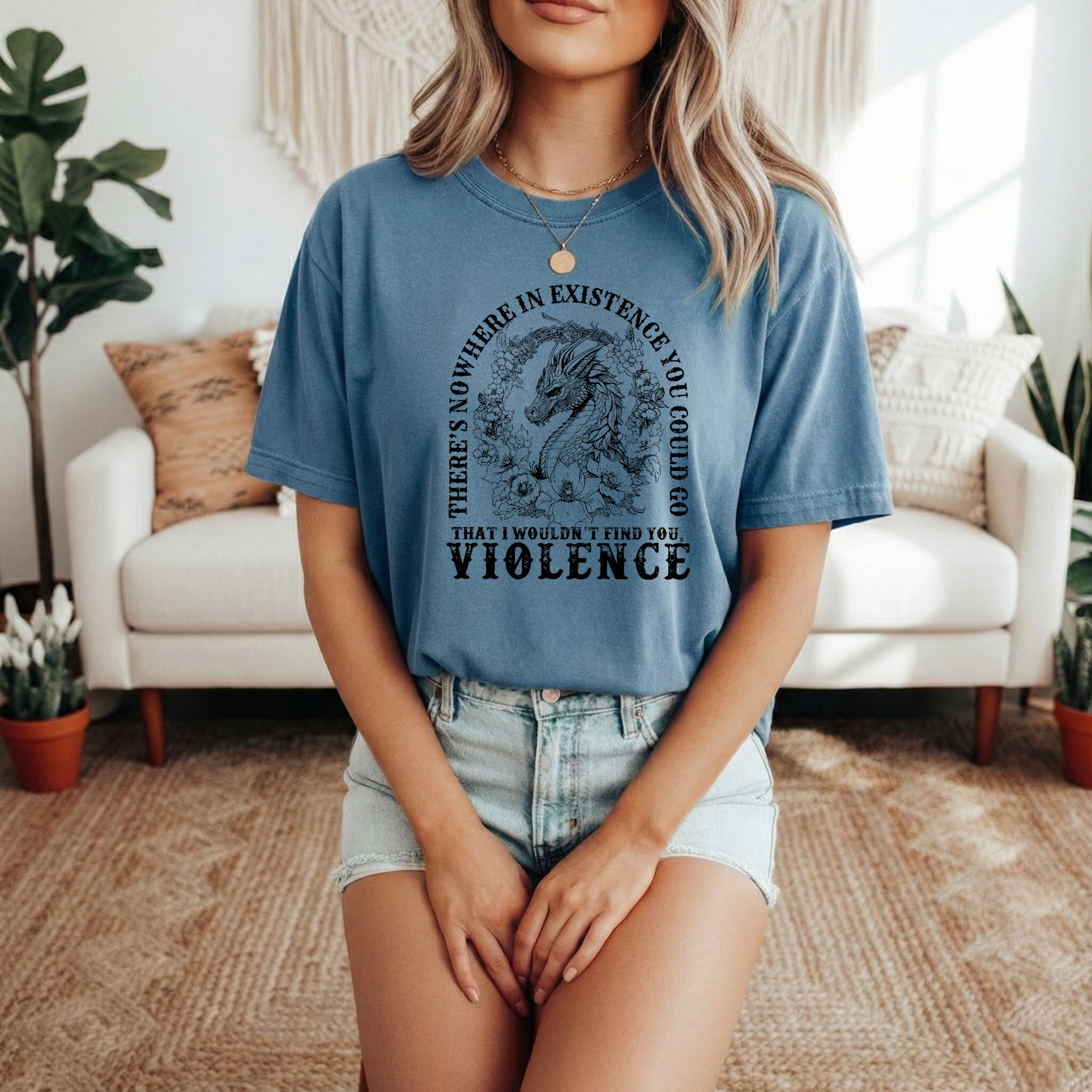 T-Shirt — “There’s Nowhere in Existence You Could Go That I Wouldn’t Find You: Violence” Vintage Dragon Illustration