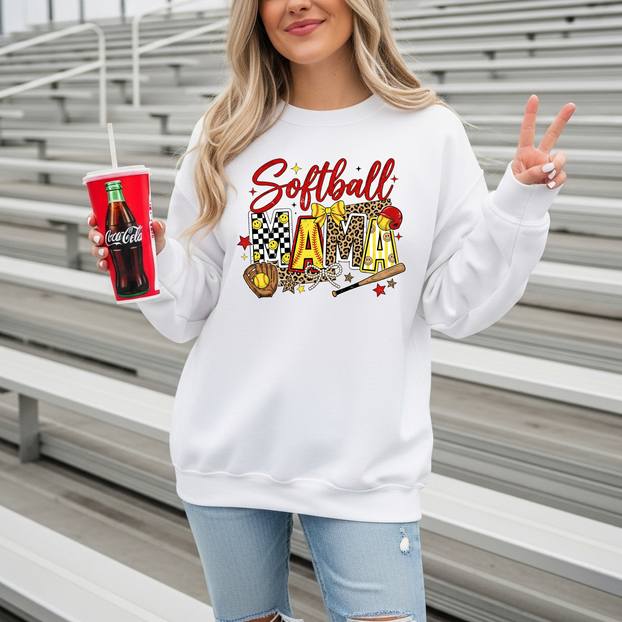 Softball Mama Sweatshirt — Retro Leopard & Checkerboard Softball Mom Crewneck