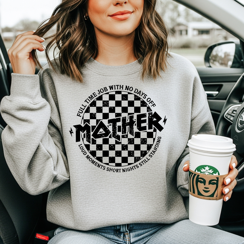 Father Checkerboard Crewneck Sweatshirt – “Father” Graphic Dad Shirt