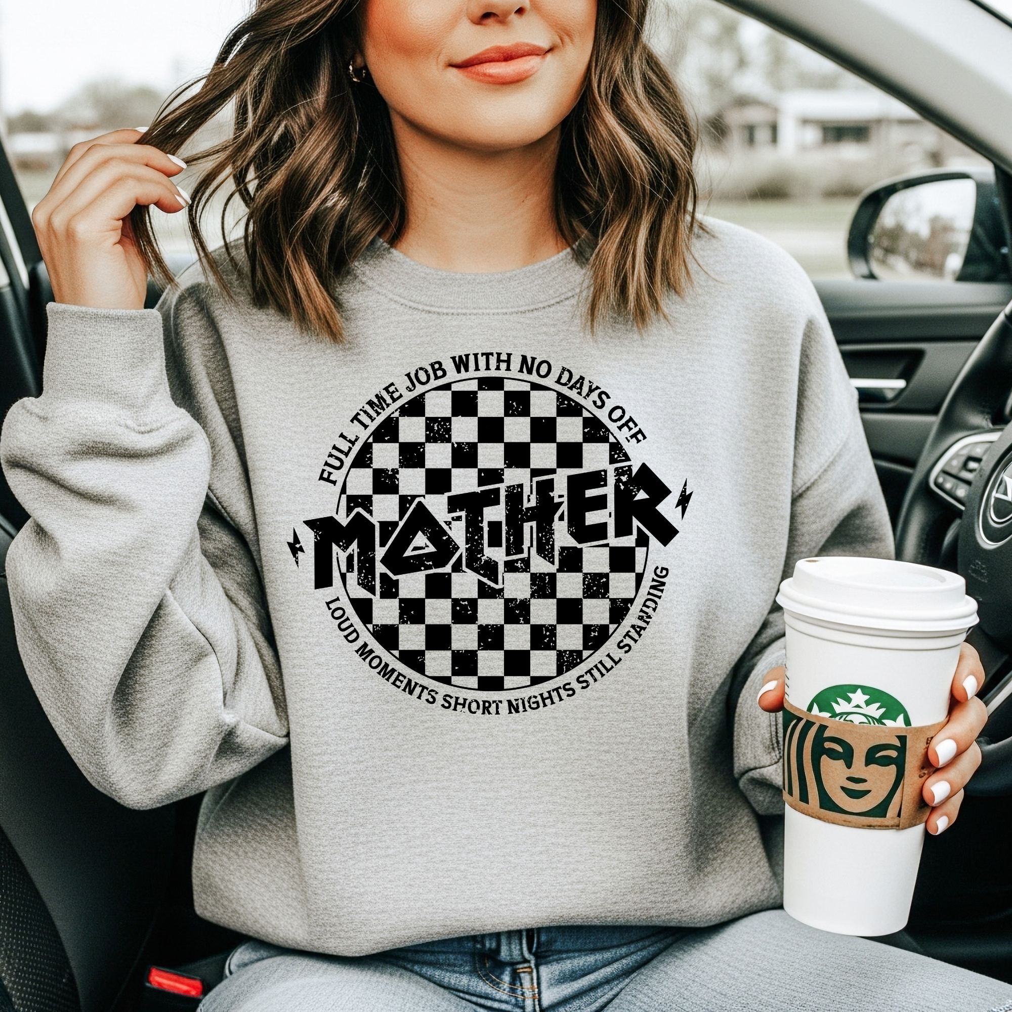 Father Checkerboard Crewneck Sweatshirt – “Father” Graphic Dad Shirt