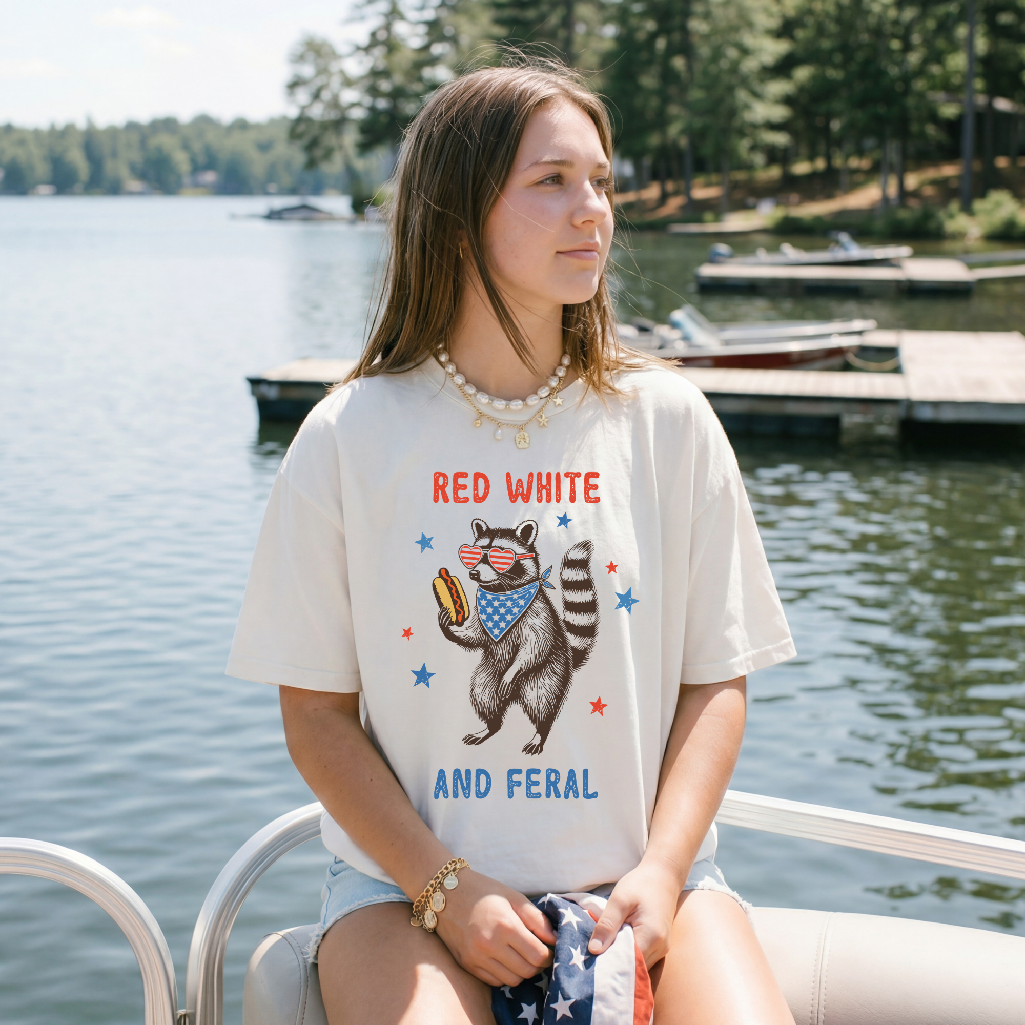 Patriotic Raccoon T-Shirt — "Red White and Feral" Funny 4th of July Tee