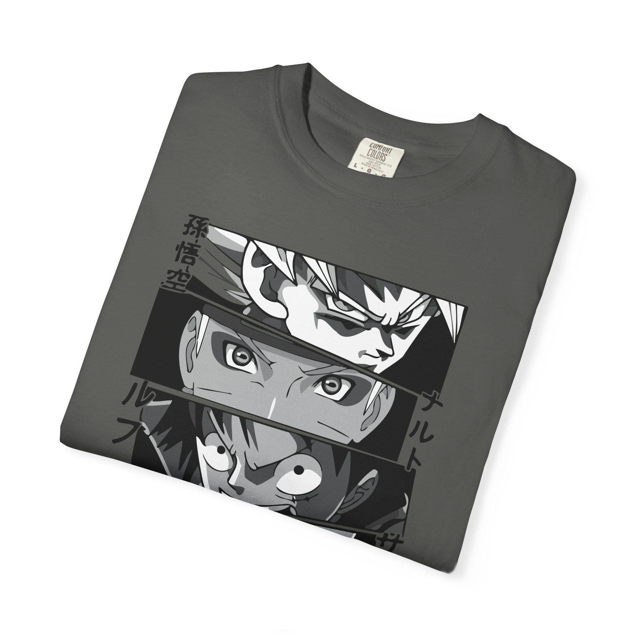 Anime Eyes Panel T-Shirt — Monochrome Shonen Character Collage