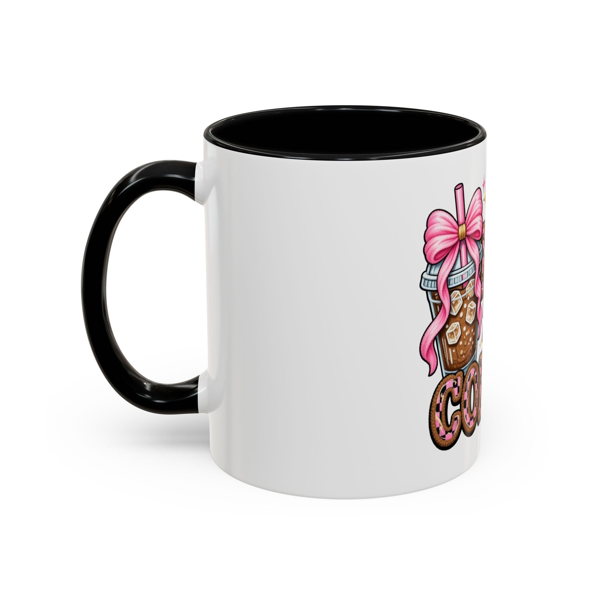 Half Mom Half Coffee Accent Mug — Cute Pink Leopard Iced Coffee Gift for Moms (11/15oz)
