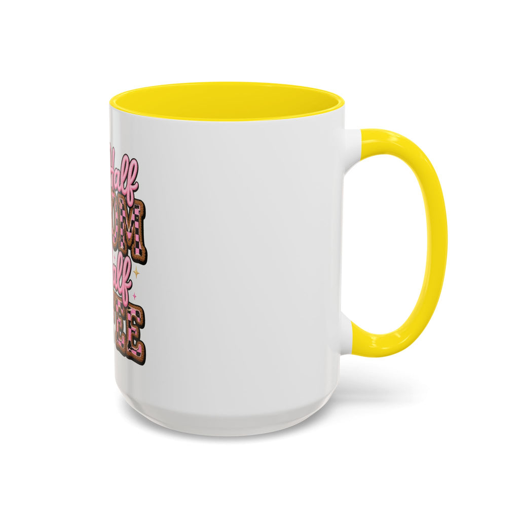 Half Mom Half Coffee Accent Mug — Cute Pink Leopard Iced Coffee Gift for Moms (11/15oz)