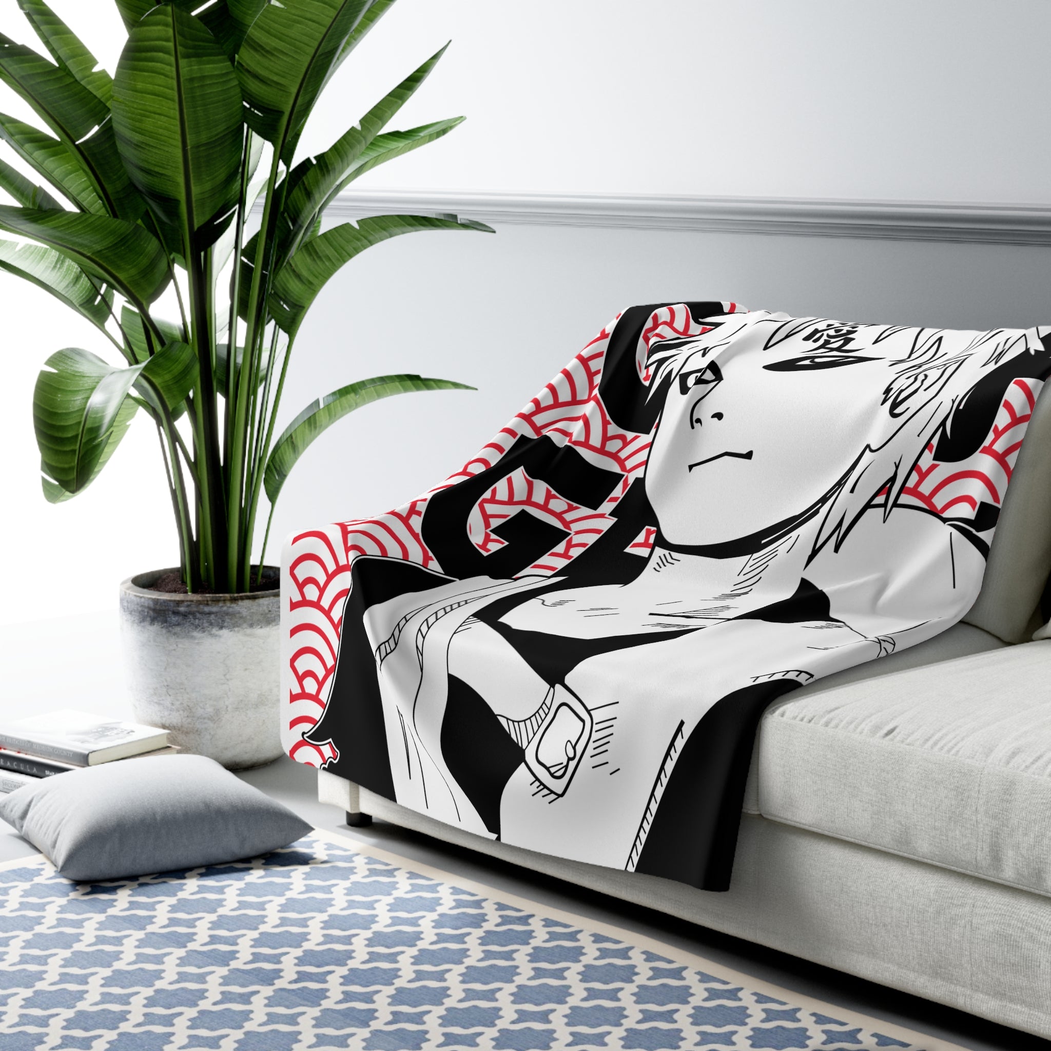 Sherpa Fleece Blanket – Anime Character Red Wave Graphic